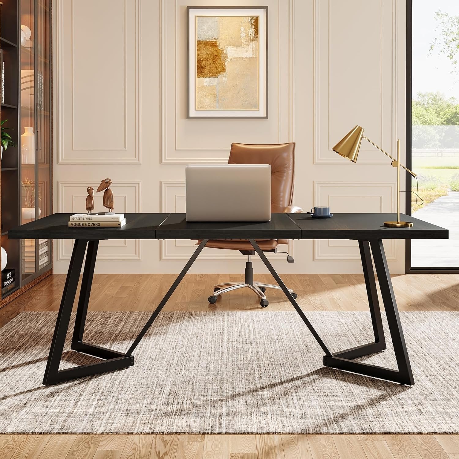 70.87" Executive Desk, Modern Computer Office Desk with Metal Frame