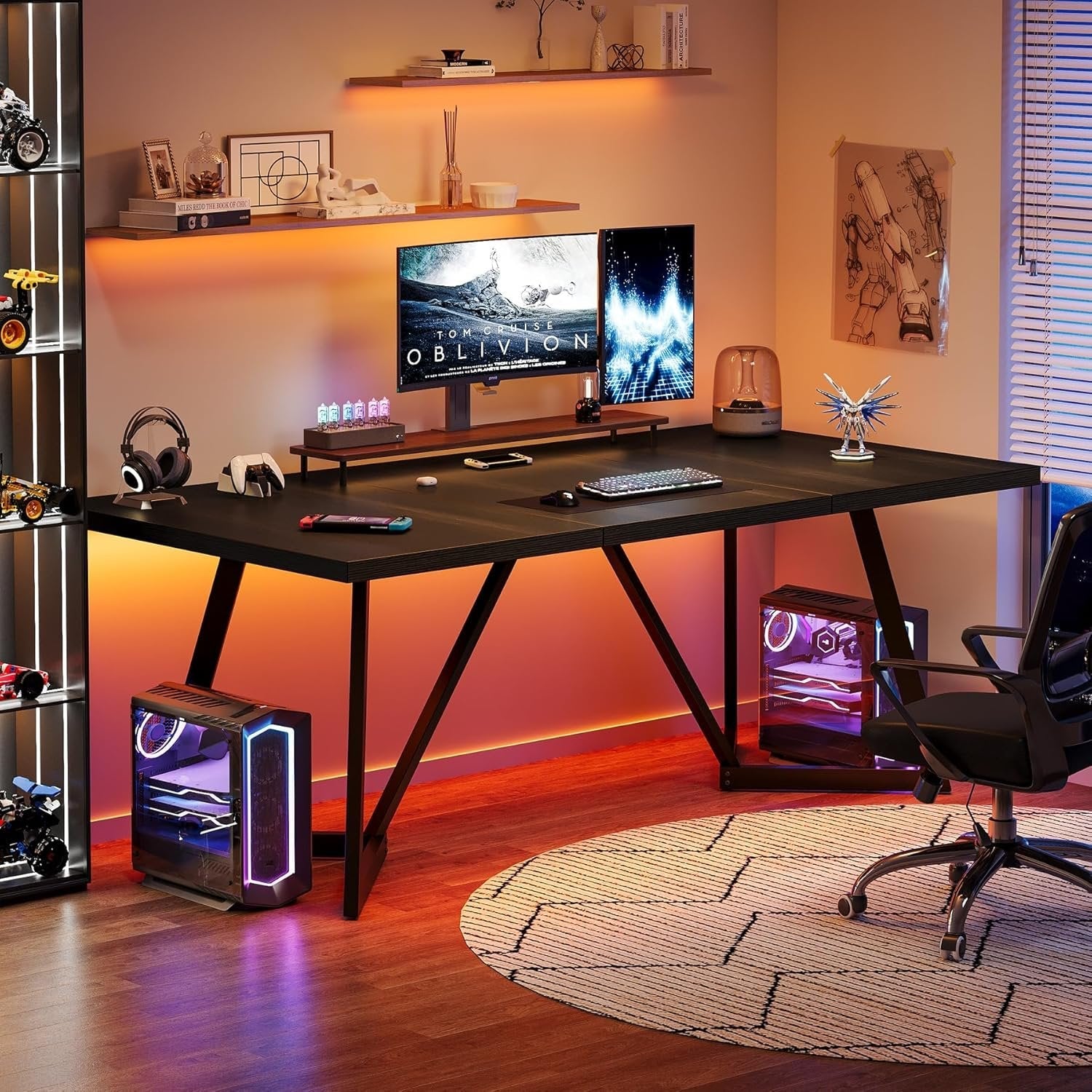70.87" Executive Desk, Modern Computer Office Desk with Metal Frame