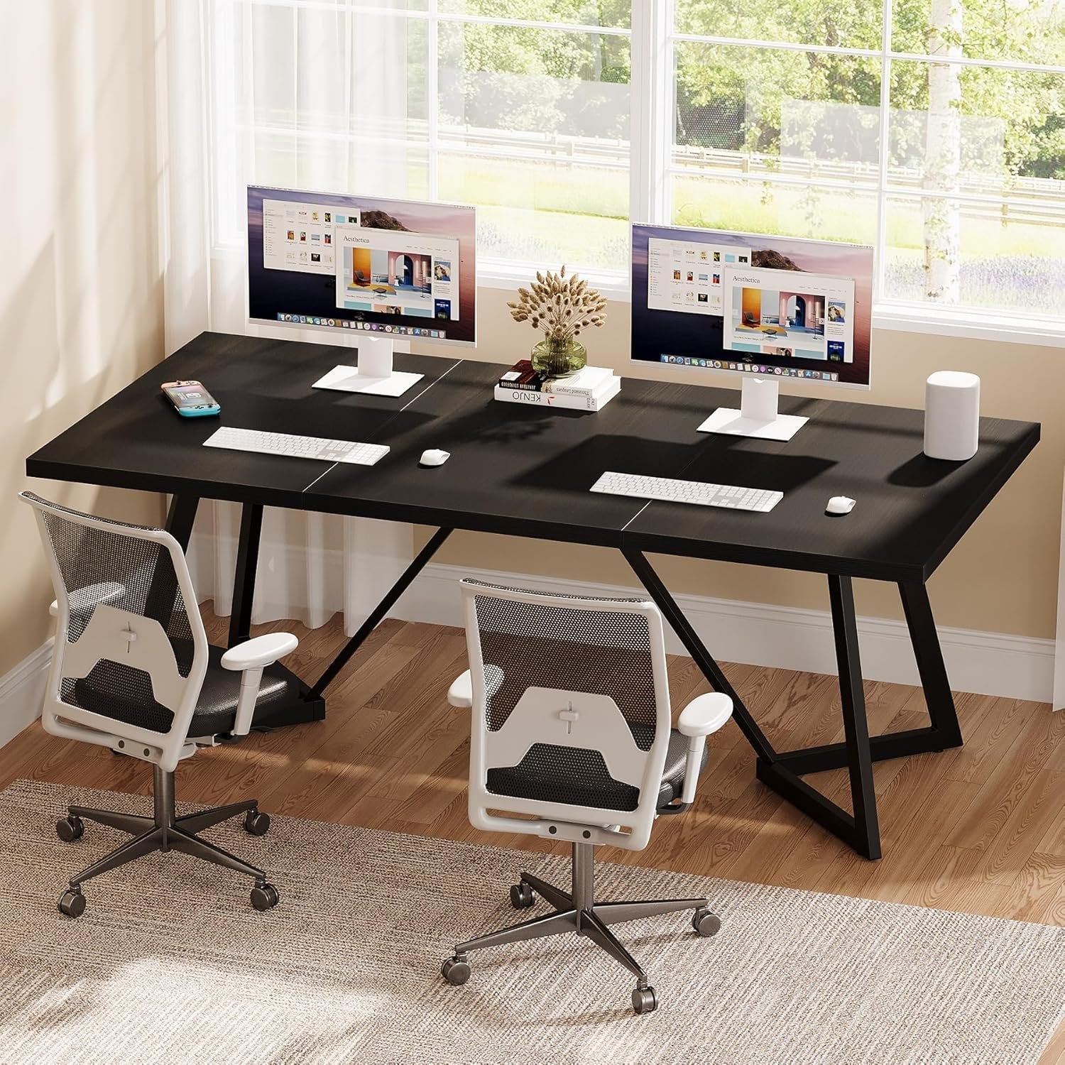 70.87" Executive Desk, Modern Computer Office Desk with Metal Frame