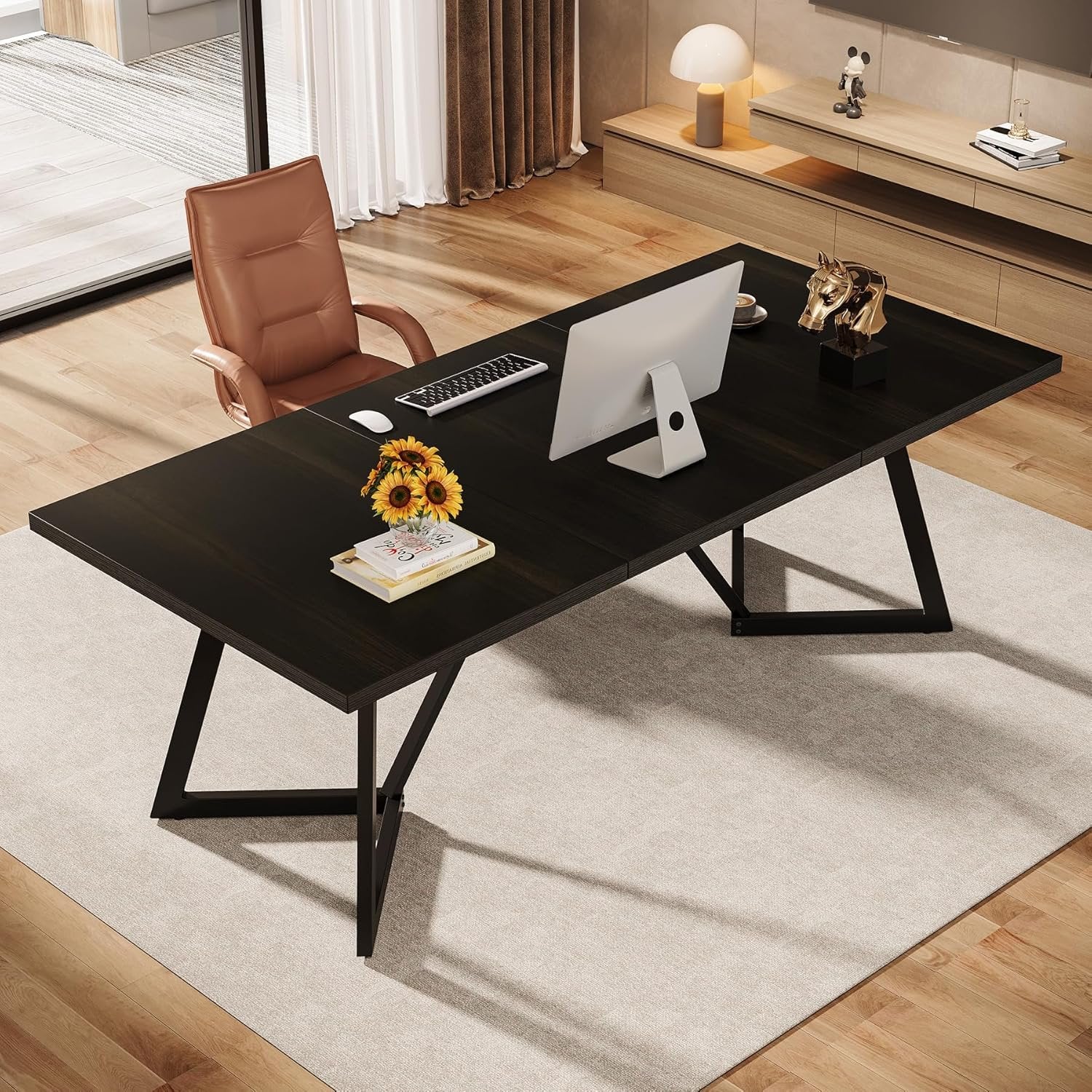 70.87" Executive Desk, Modern Computer Office Desk with Metal Frame