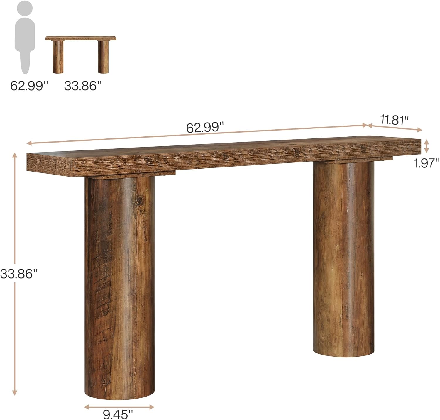 63" Console Table, Long Rustic Sofa Table Bar Table Tribesigns