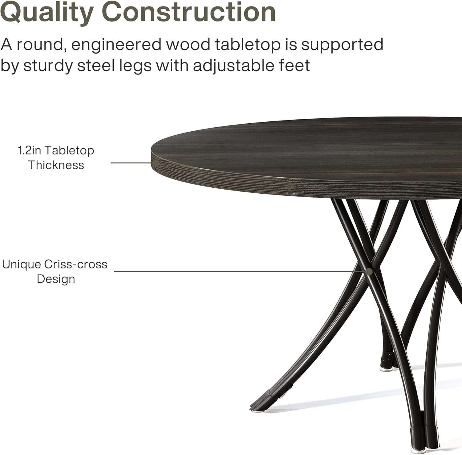 47" Round Dining Table, Modern Circle Kitchen Table for 4