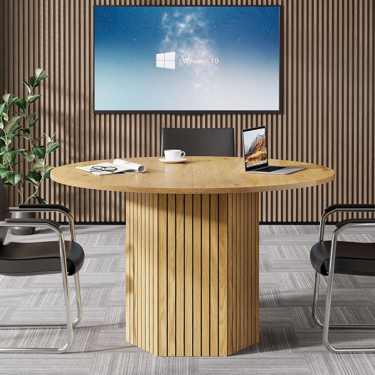 Round Conference Table, 47" Modern Meeting Table for 4-6 People