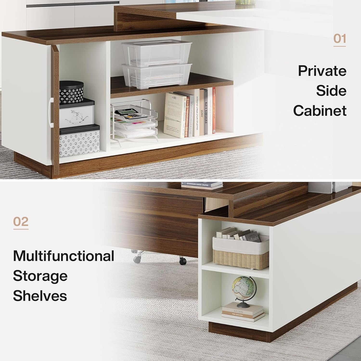 L-Shaped Executive Desk, 70.5" Computer Desk with Cabinet