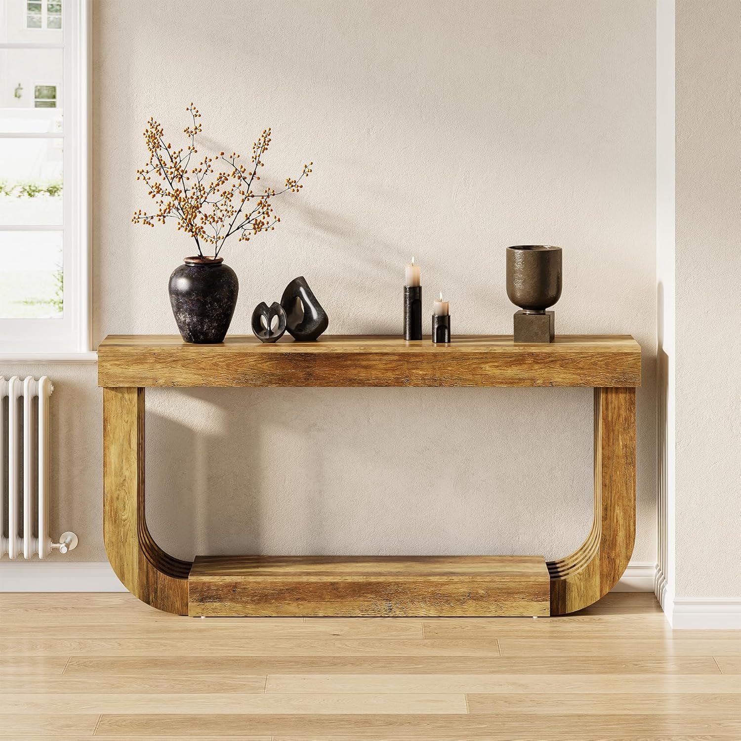 70.9" Console Table, 2-Tier Sofa Table with Heavy Duty U-Shaped Pedestal