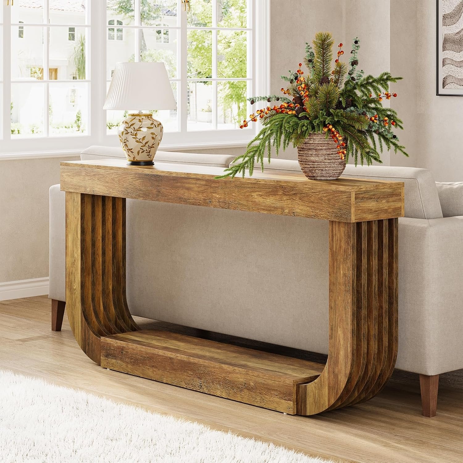 70.9" Console Table, 2-Tier Sofa Table with Heavy Duty U-Shaped Pedestal