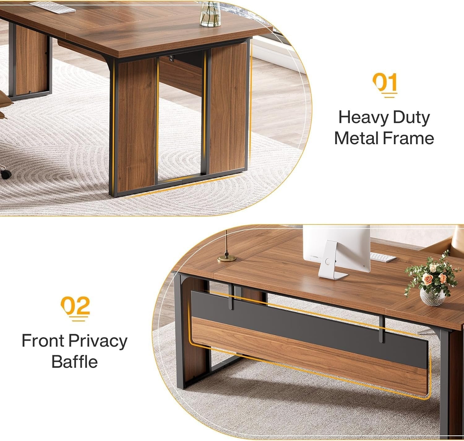 L-Shaped Executive Desk, 63" Computer Desk Workstation with File Cabinet