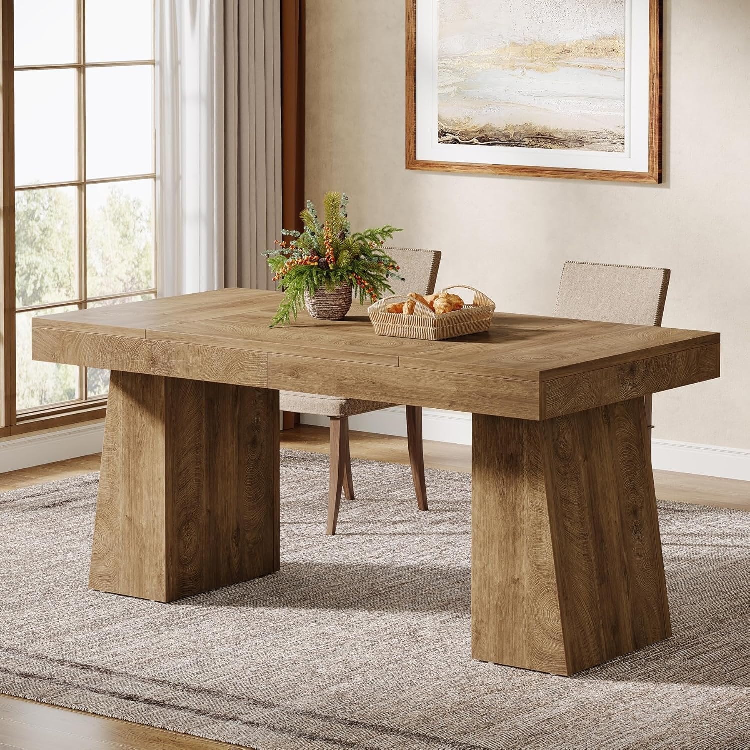 55" Dining Table for 4-6, Rectangular Kitchen Dinner Tables with Sturdy Legs