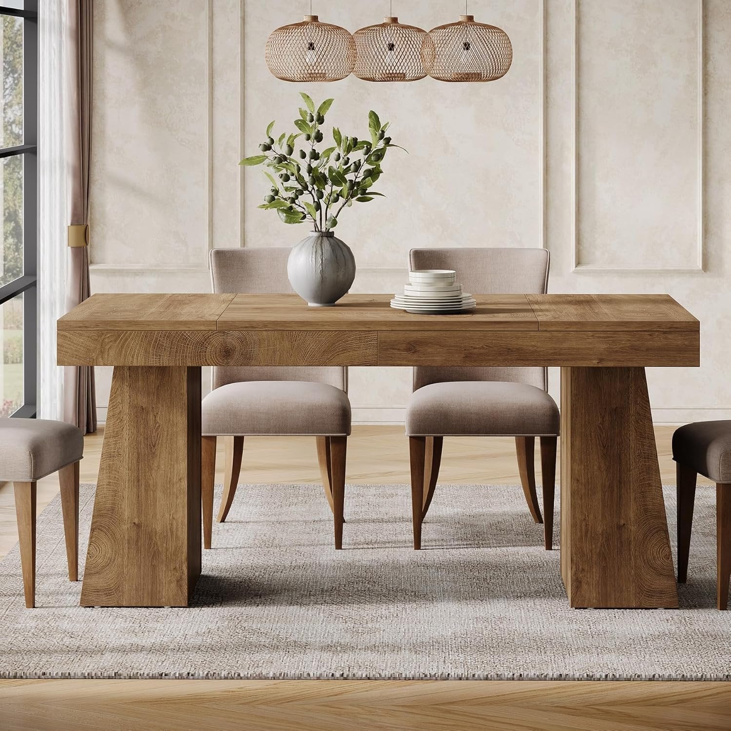 55" Dining Table for 4-6, Rectangular Kitchen Dinner Tables with Sturdy Legs