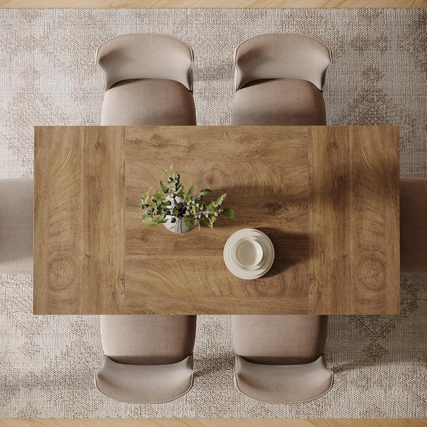 55" Dining Table for 4-6, Rectangular Kitchen Dinner Tables with Sturdy Legs