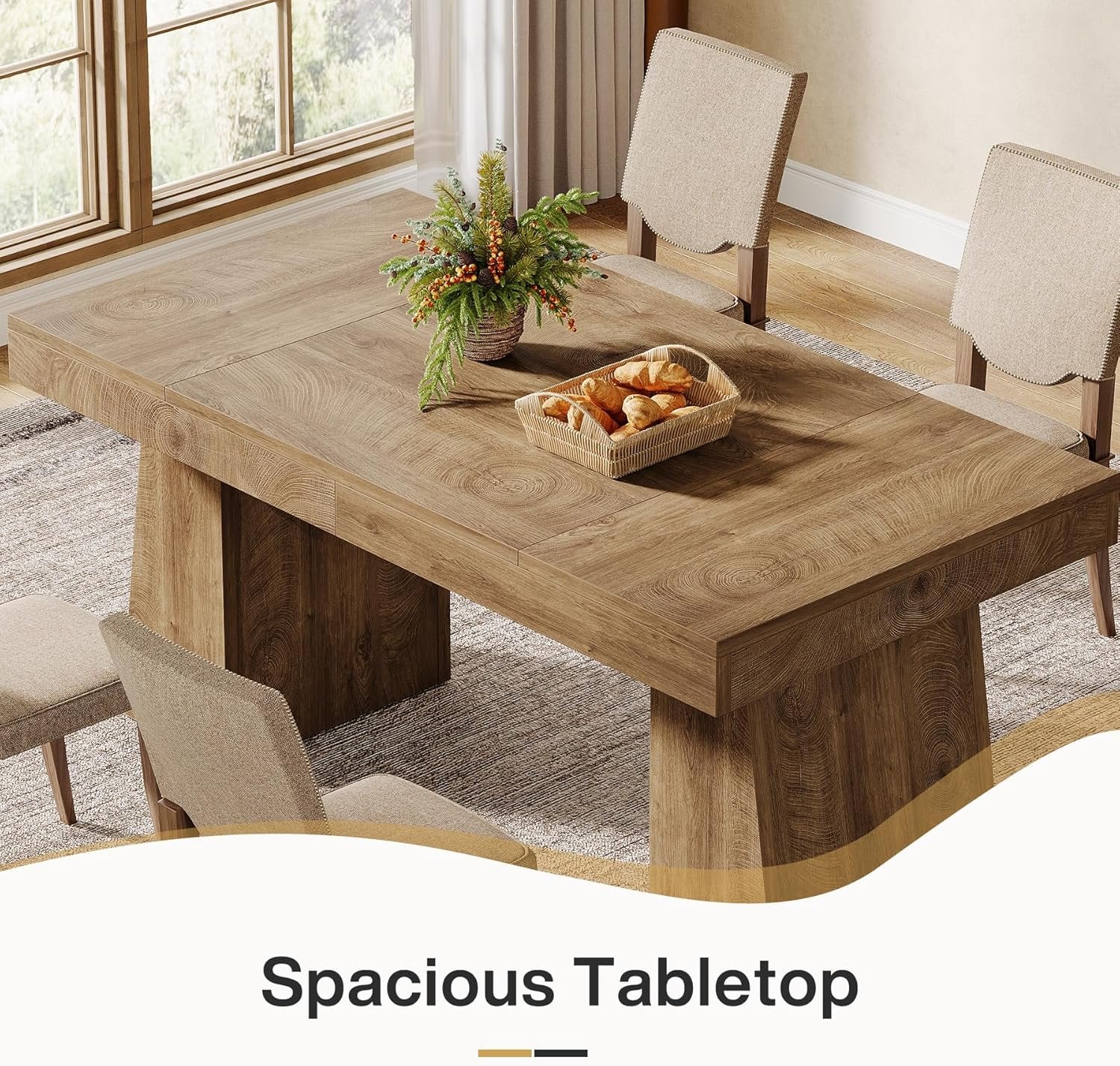 55" Dining Table for 4-6, Rectangular Kitchen Dinner Tables with Sturdy Legs