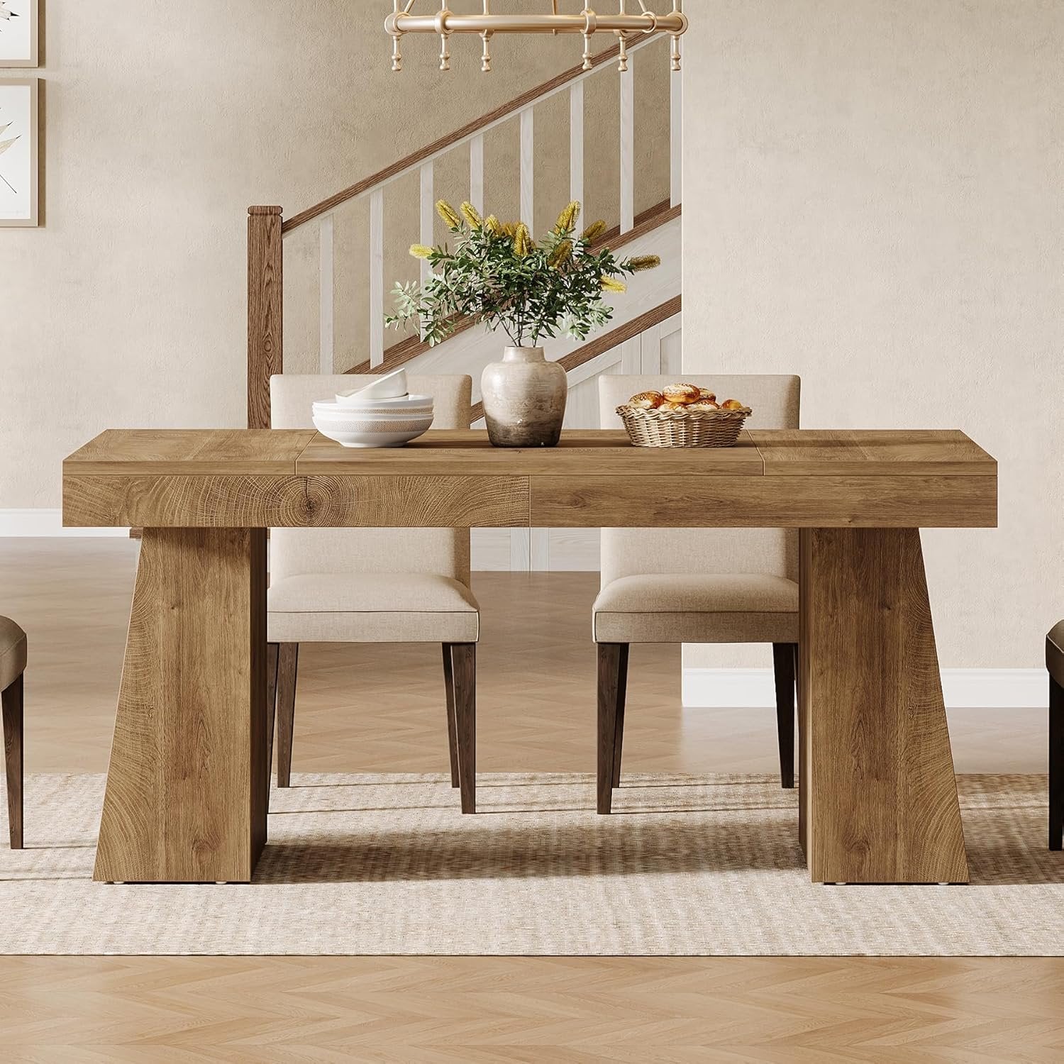 55" Dining Table for 4-6, Rectangular Kitchen Dinner Tables with Sturdy Legs
