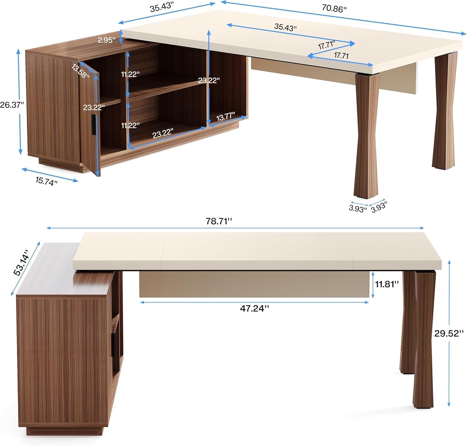 Large L-Shaped Desk, 71-Inch Executive Desk Computer Table with Cabinet
