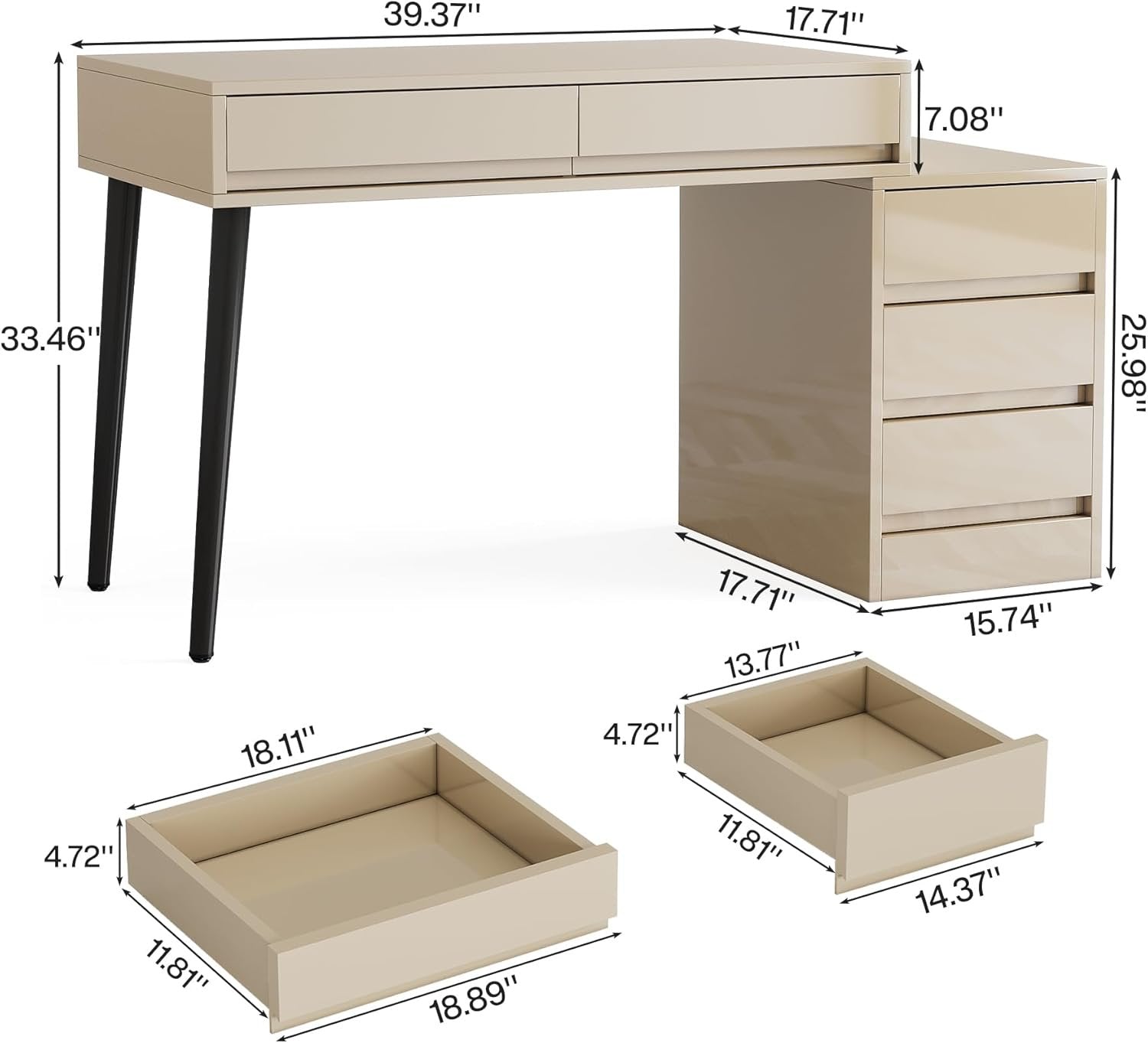 Modern Computer Desk Home Office Desk with 5 Storage Drawers