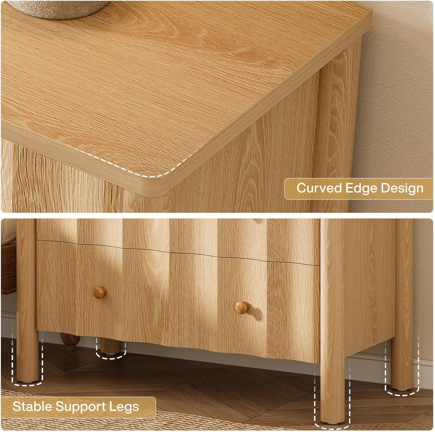 31.5" Nightstand, Modern Oversized Bedside Table with 3 Drawers