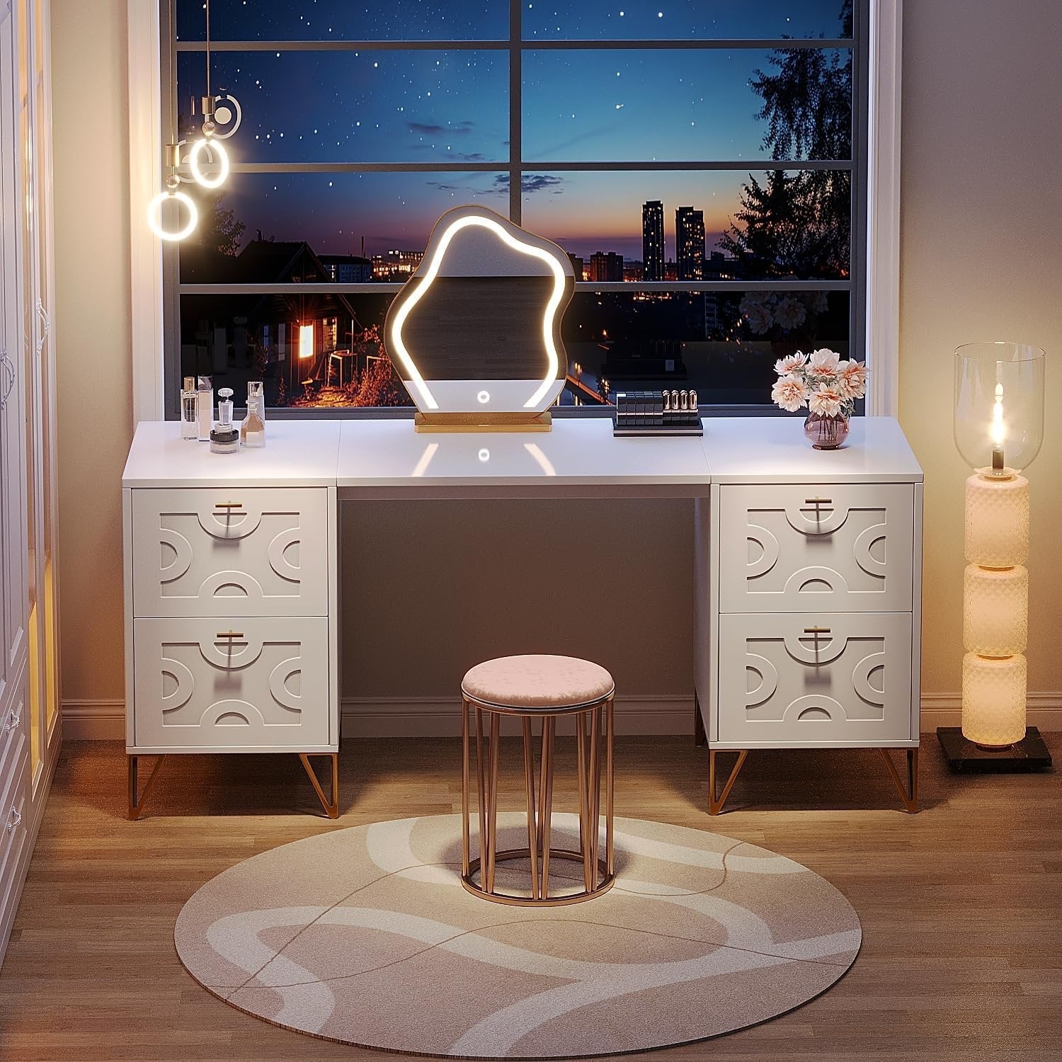 59" Makeup Vanity Desk, Modern Dressing Table with 4 Drawers (Without Mirror)