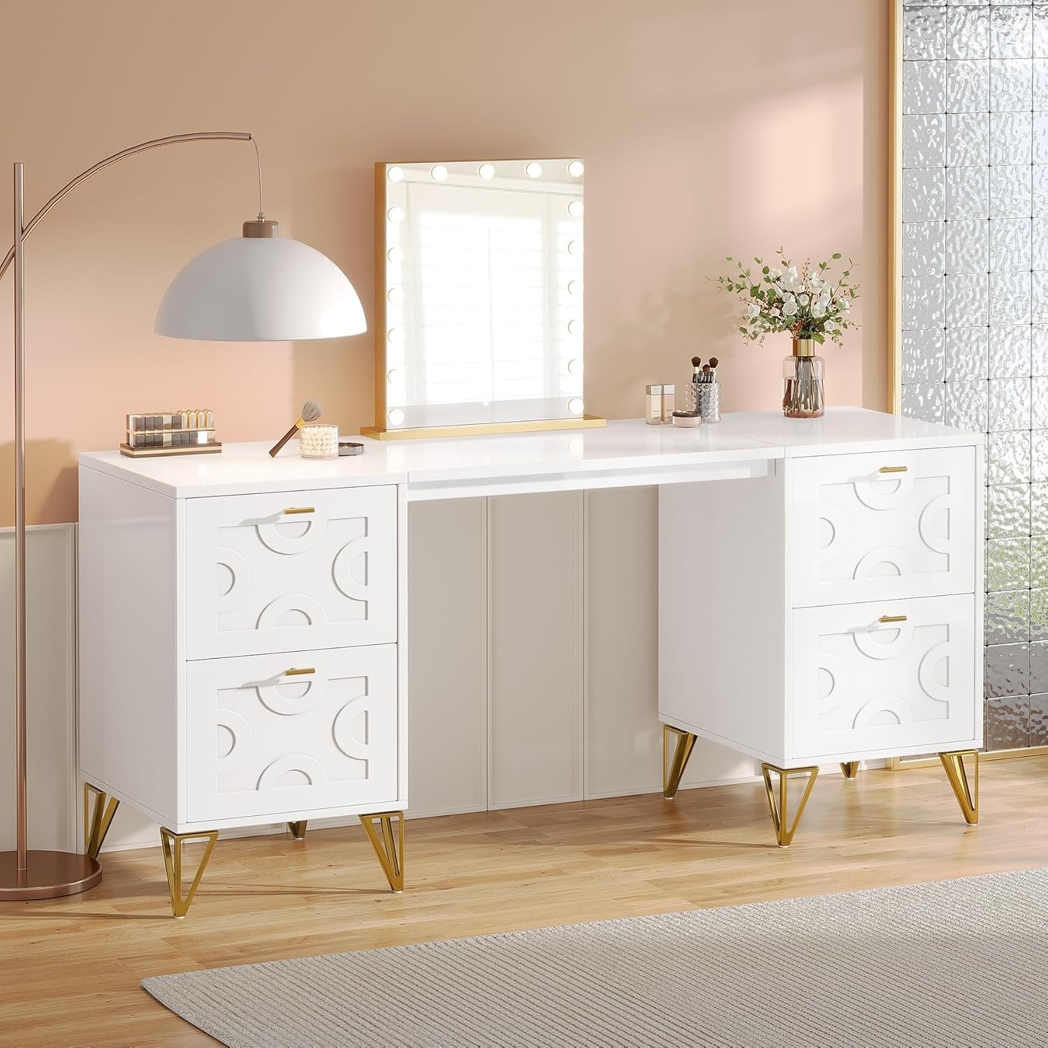 59" Makeup Vanity Desk, Modern Dressing Table with 4 Drawers (Without Mirror), Black 59" Makeup Vanity Desk, Modern Dressing Table with 4 Drawers (Without Mirror), Black