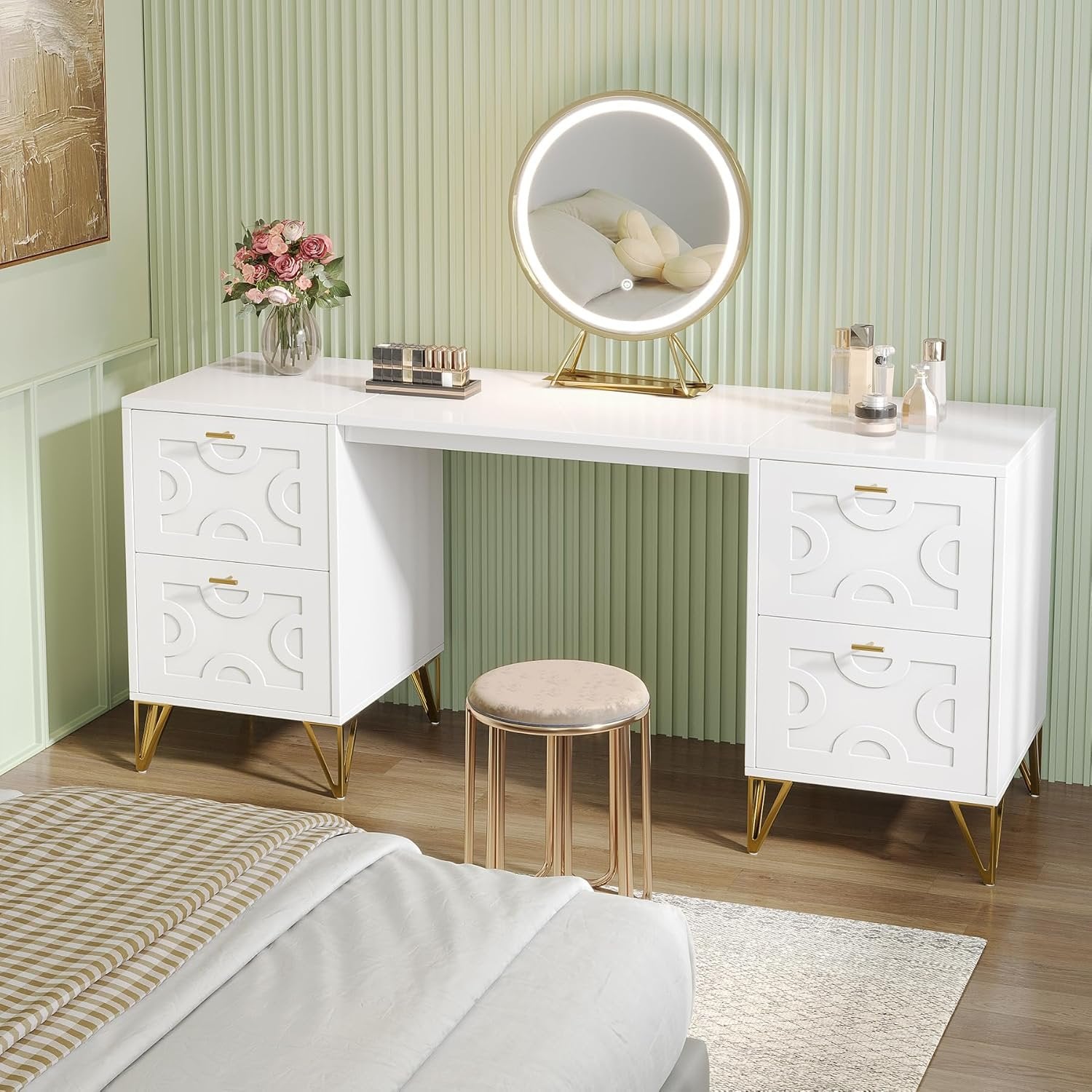 59" Makeup Vanity Desk, Modern Dressing Table with 4 Drawers (Without Mirror)