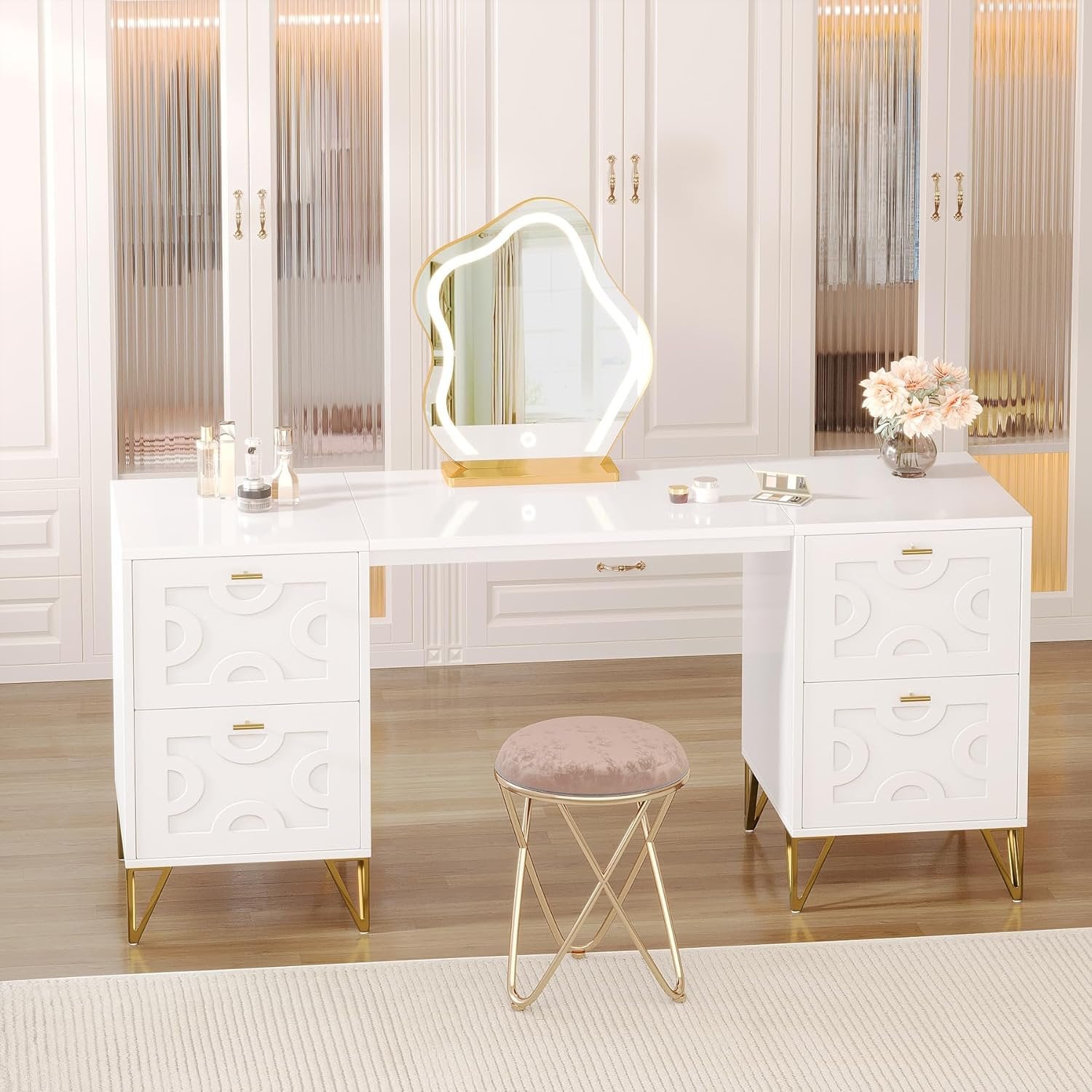 59" Makeup Vanity Desk, Modern Dressing Table with 4 Drawers (Without Mirror)