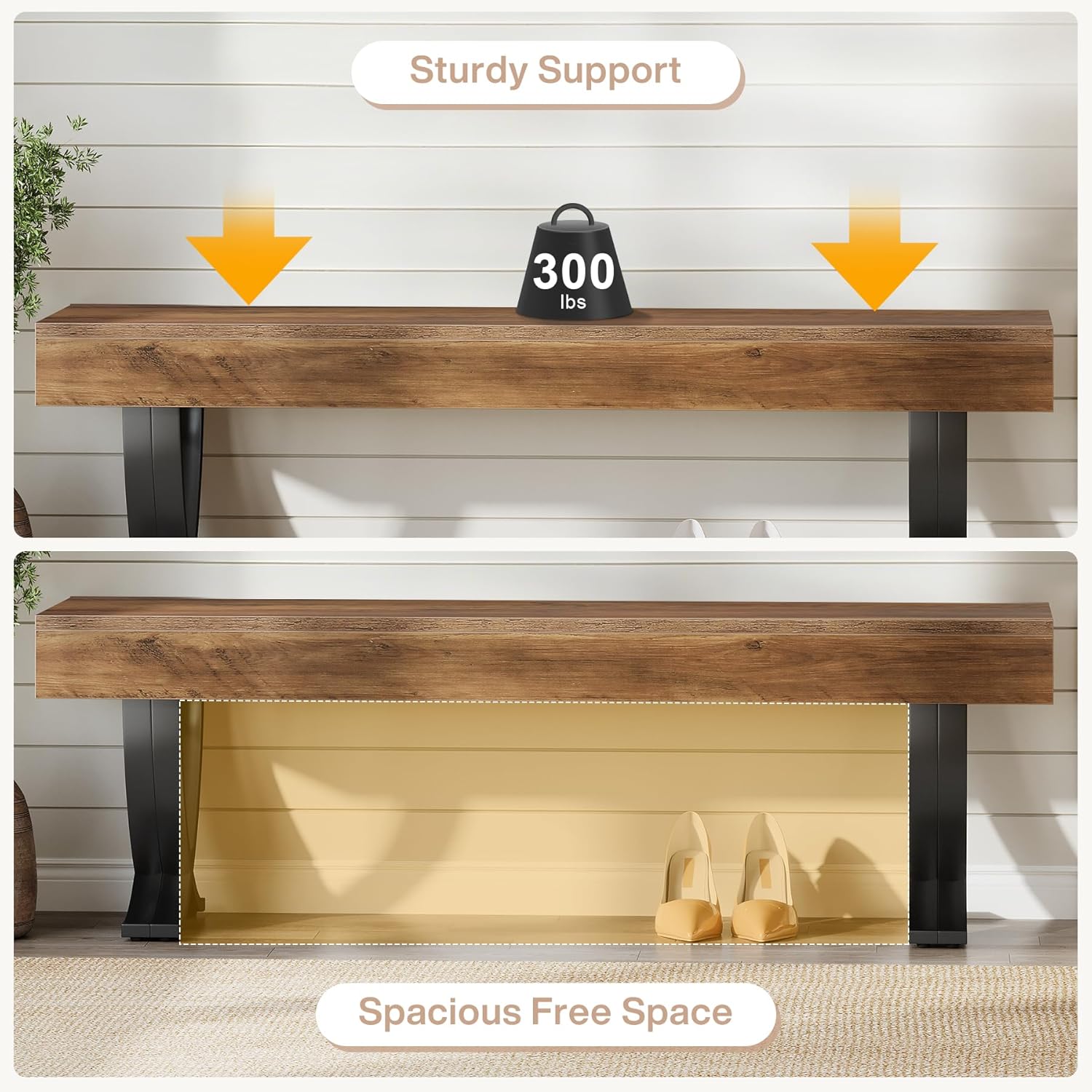 55" Entryway Shoe Bench, Industrial End of Bed Stool with Metal X-Shaped Legs