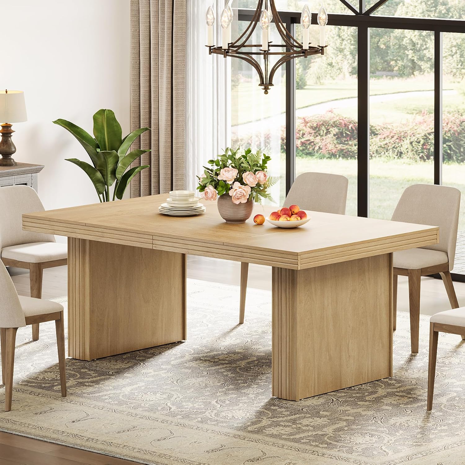 63" Dining Table for 6, Modern Kitchen Table with Fluted Line