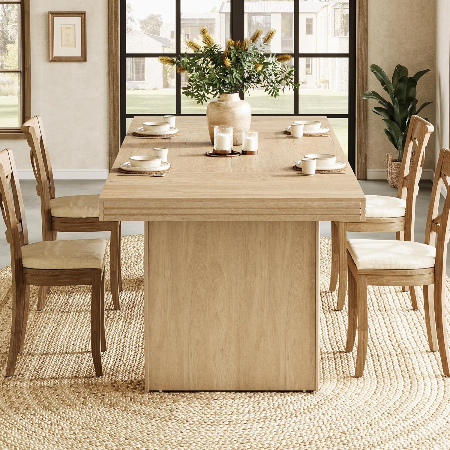 63" Dining Table for 6, Modern Kitchen Table with Fluted Line
