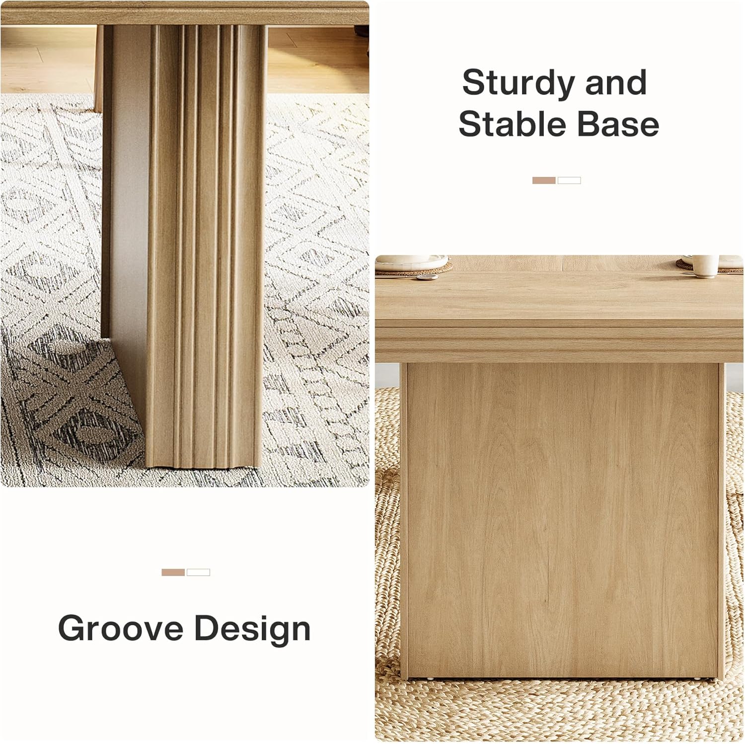 63" Dining Table for 6, Modern Kitchen Table with Fluted Line