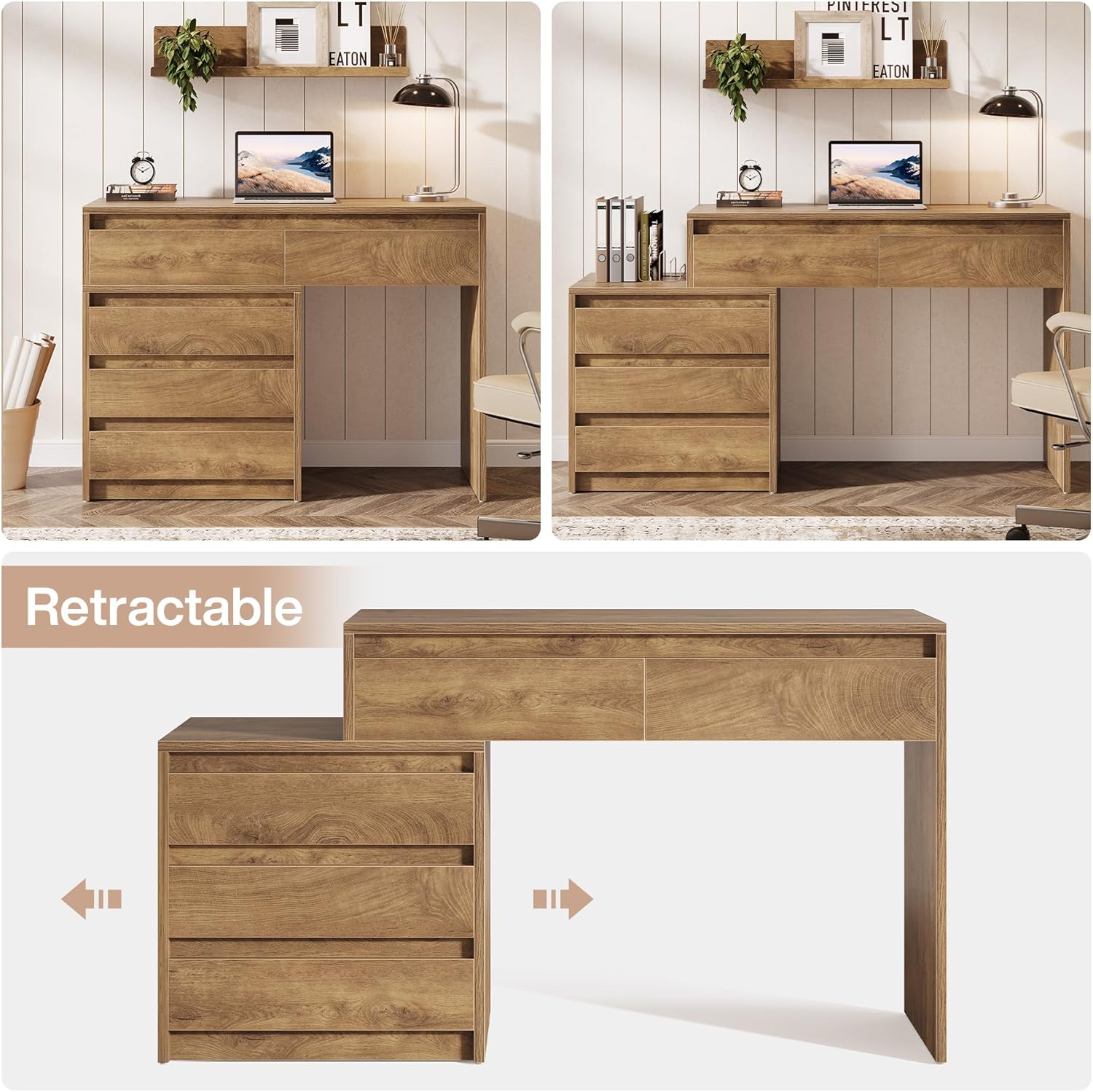 Computer Desk with 5 Drawers, Executive Home Office Desk with File Cabinet