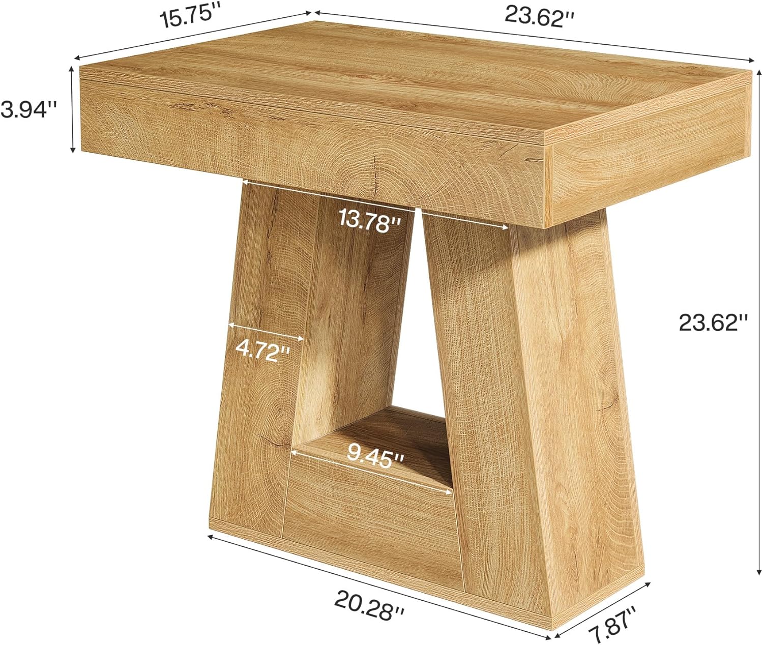 24" End Table, 2 - Tier Narrow Side Table with Trapezoid Base Tribesigns