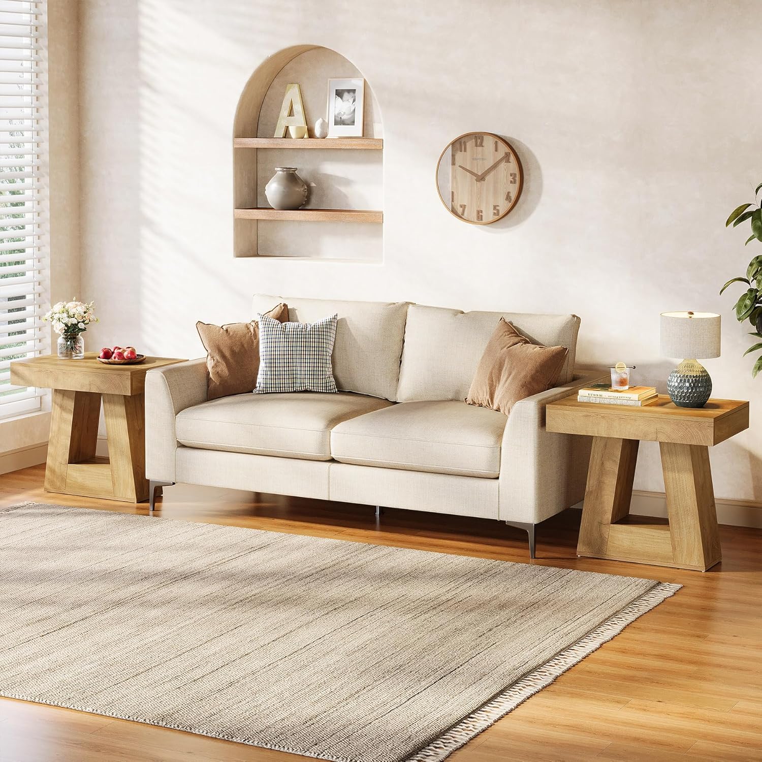 24" End Table, 2 - Tier Narrow Side Table with Trapezoid Base Tribesigns