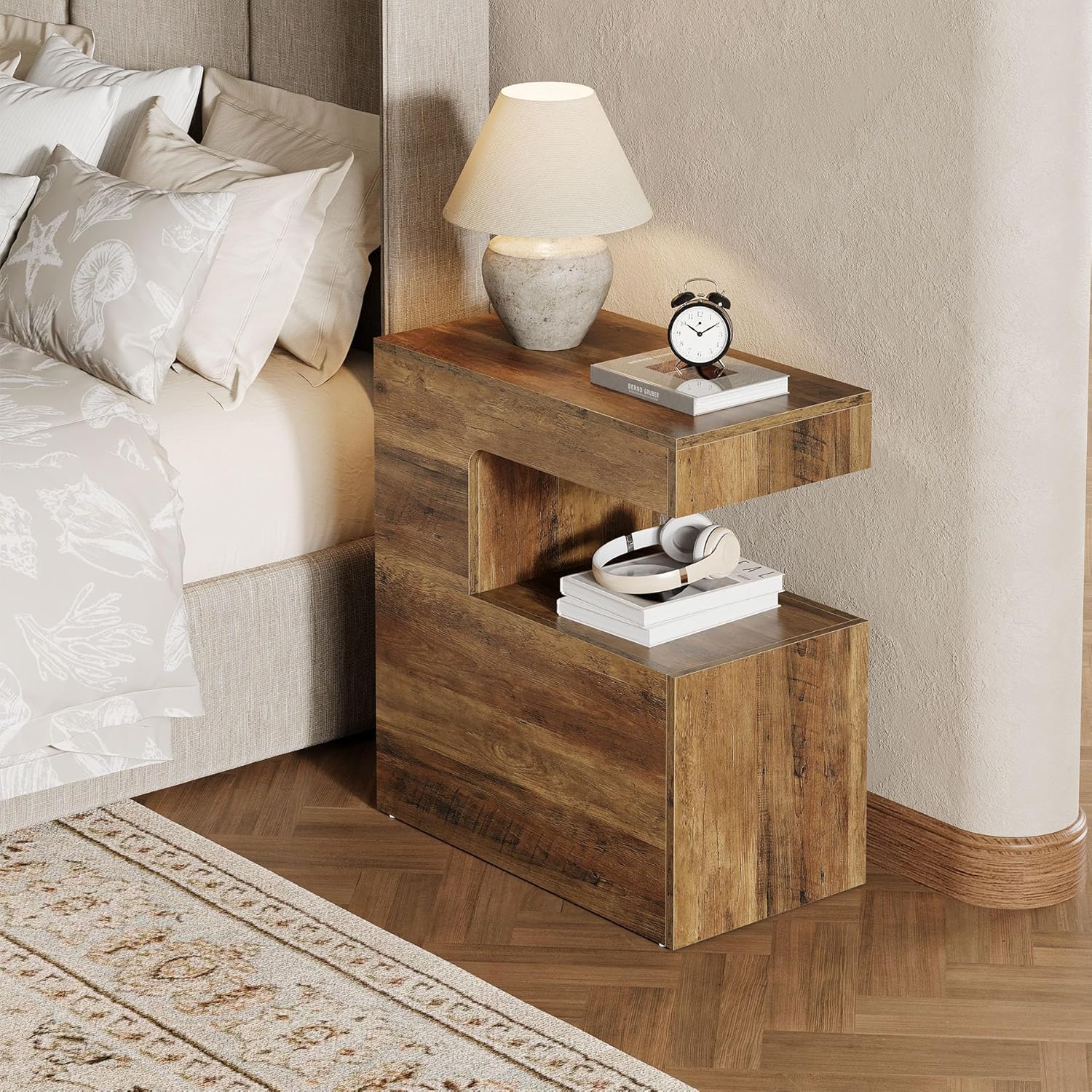 C - Shaped End Table, 25.59" Side Table with 2 - Tier Storage Shelf Tribesigns