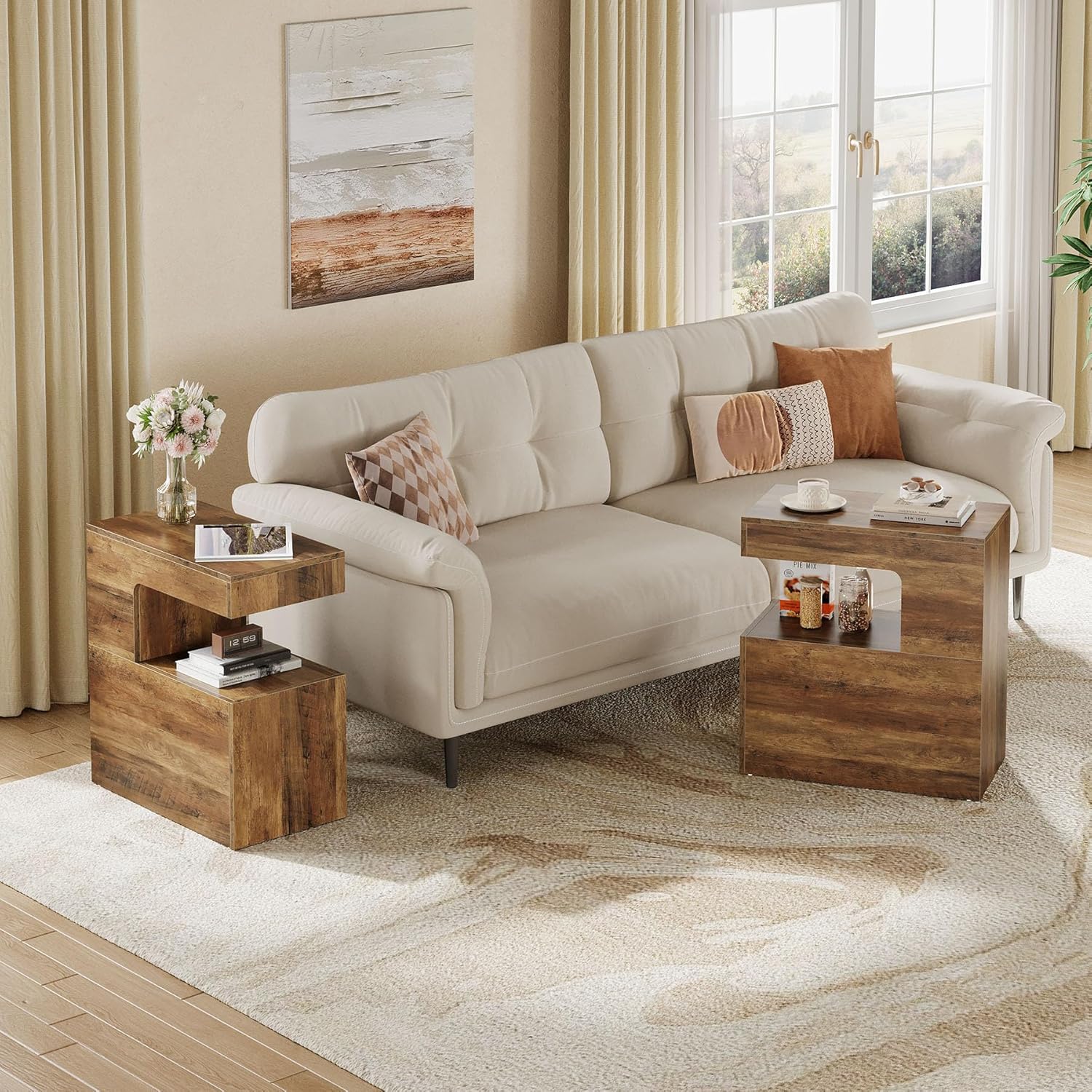 C - Shaped End Table, 25.59" Side Table with 2 - Tier Storage Shelf Tribesigns