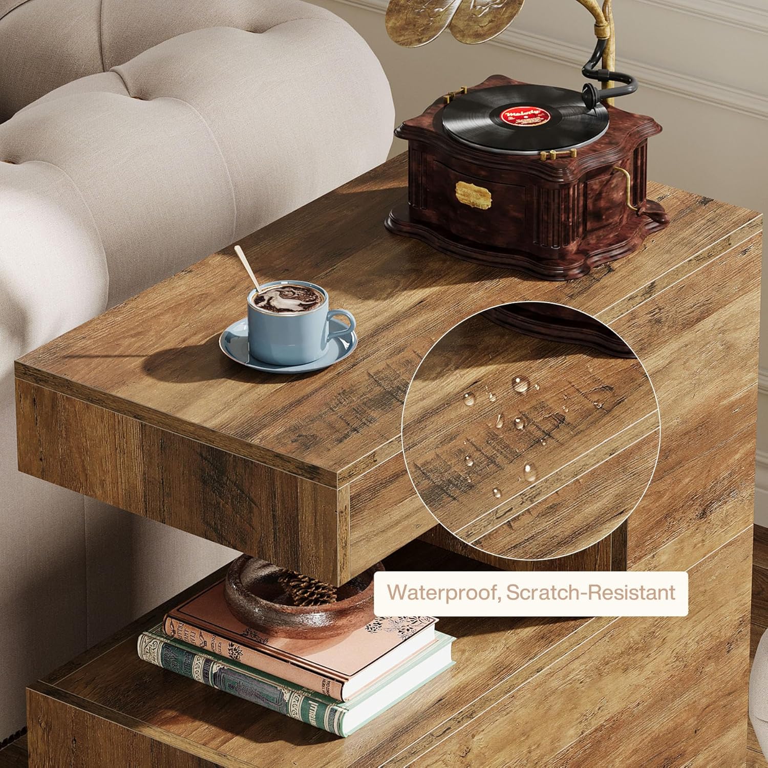 C - Shaped End Table, 25.59" Side Table with 2 - Tier Storage Shelf Tribesigns