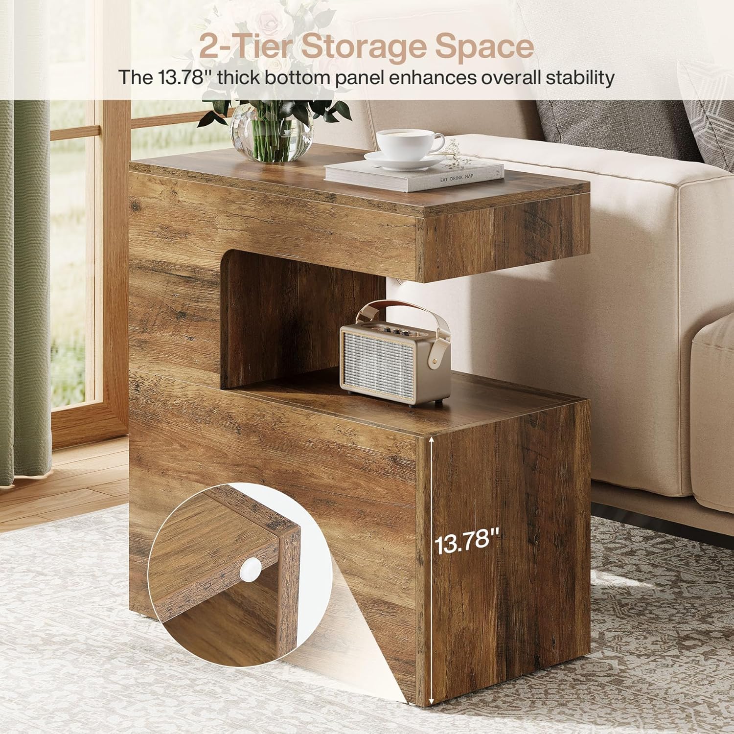 C - Shaped End Table, 25.59" Side Table with 2 - Tier Storage Shelf Tribesigns