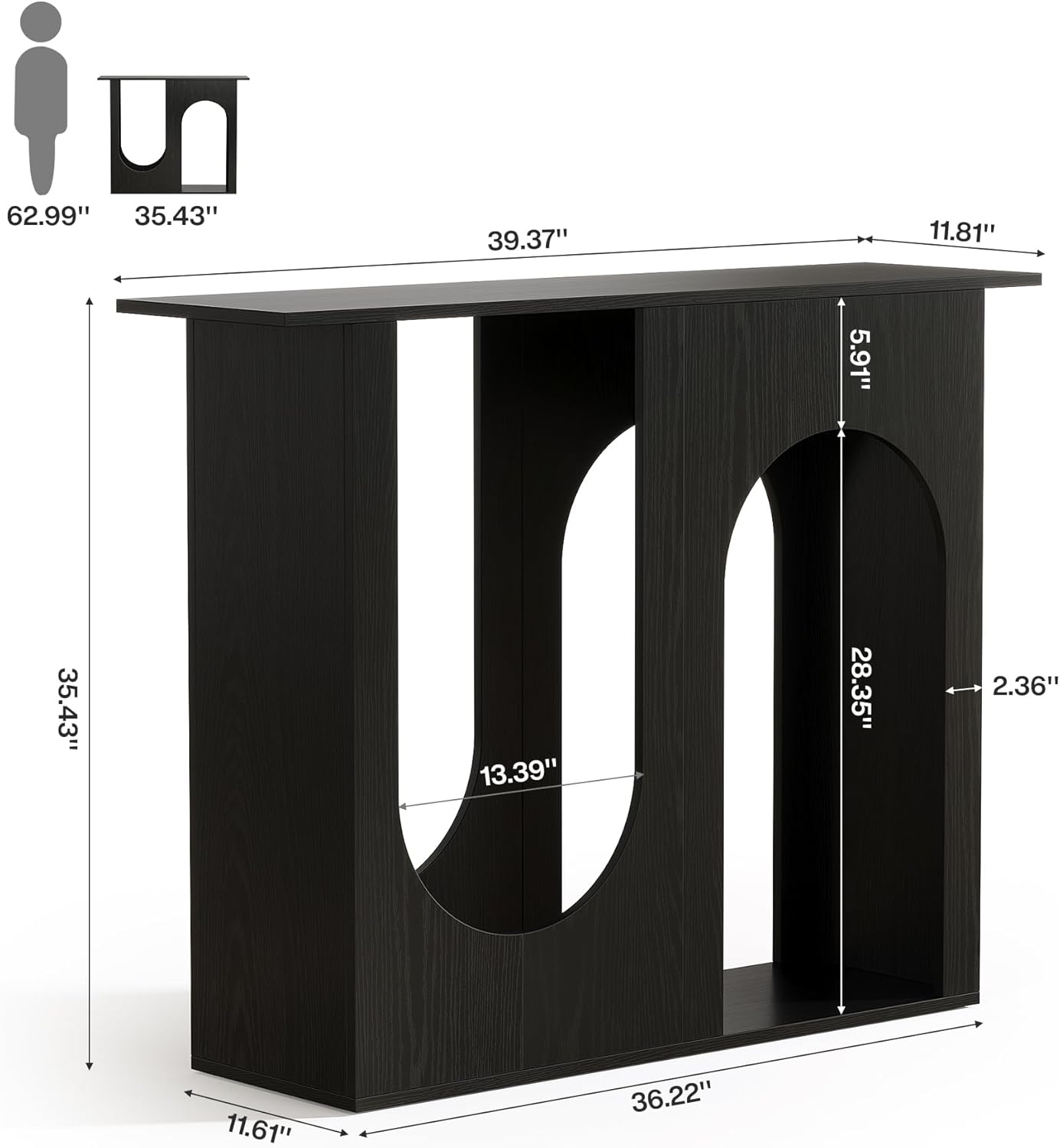 39.4" Console Table, Narrow Sofa Table Behind Couch with Arched Design Tribesigns