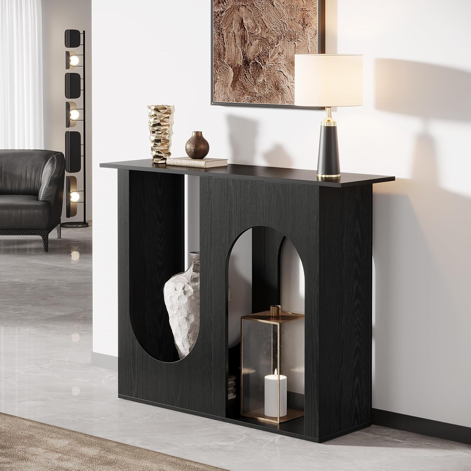 39.4" Console Table, Narrow Sofa Table Behind Couch with Arched Design Tribesigns