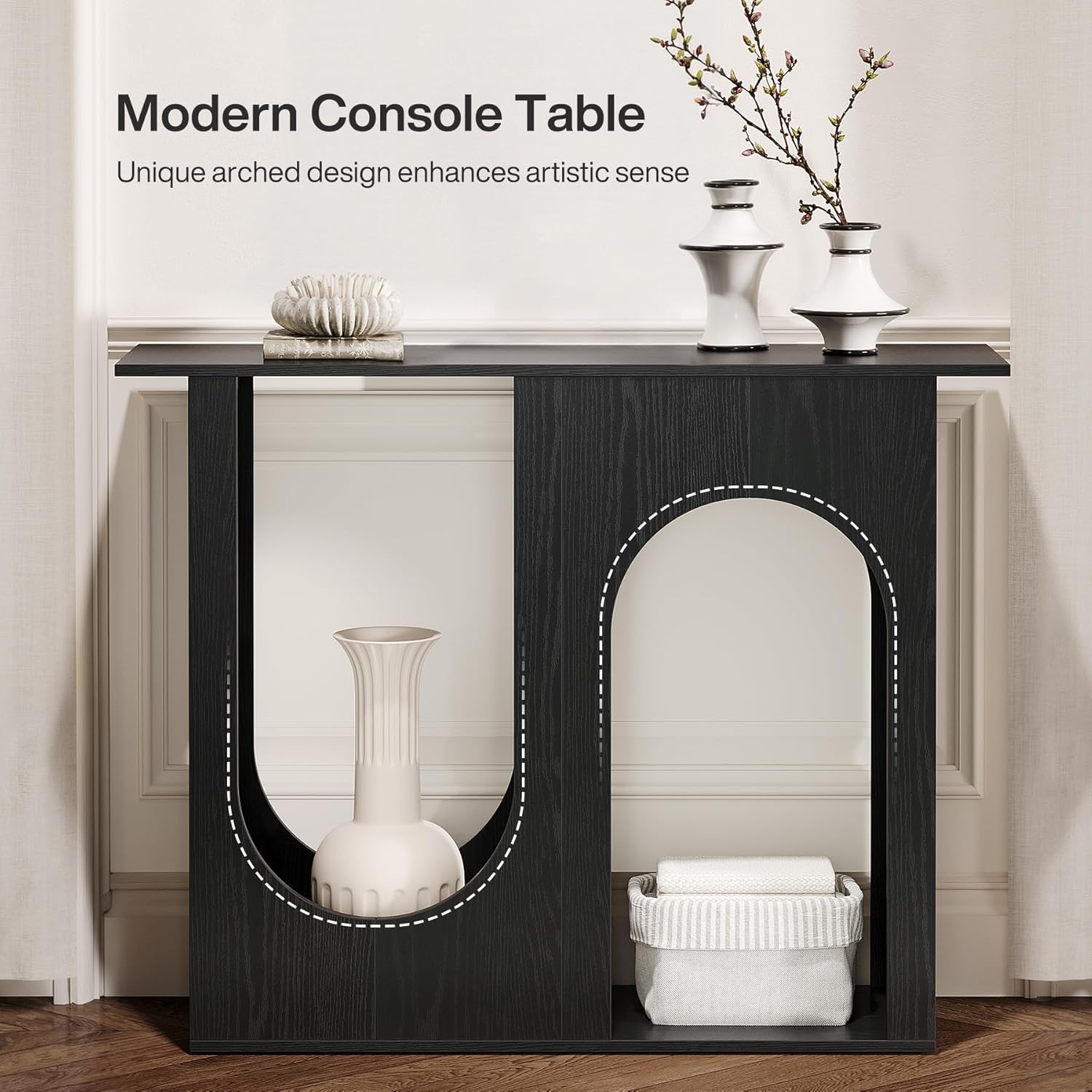 39.4" Console Table, Narrow Sofa Table Behind Couch with Arched Design Tribesigns