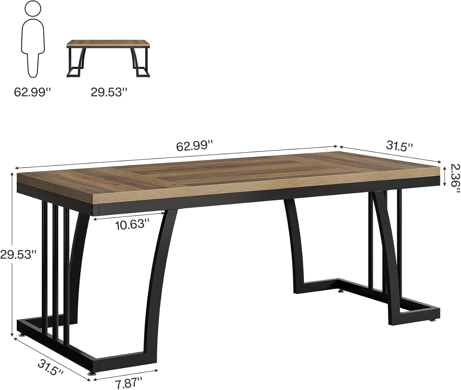 63" Executive Desk, Large Computer Desk with Thick Wooden Desktop Tribesigns