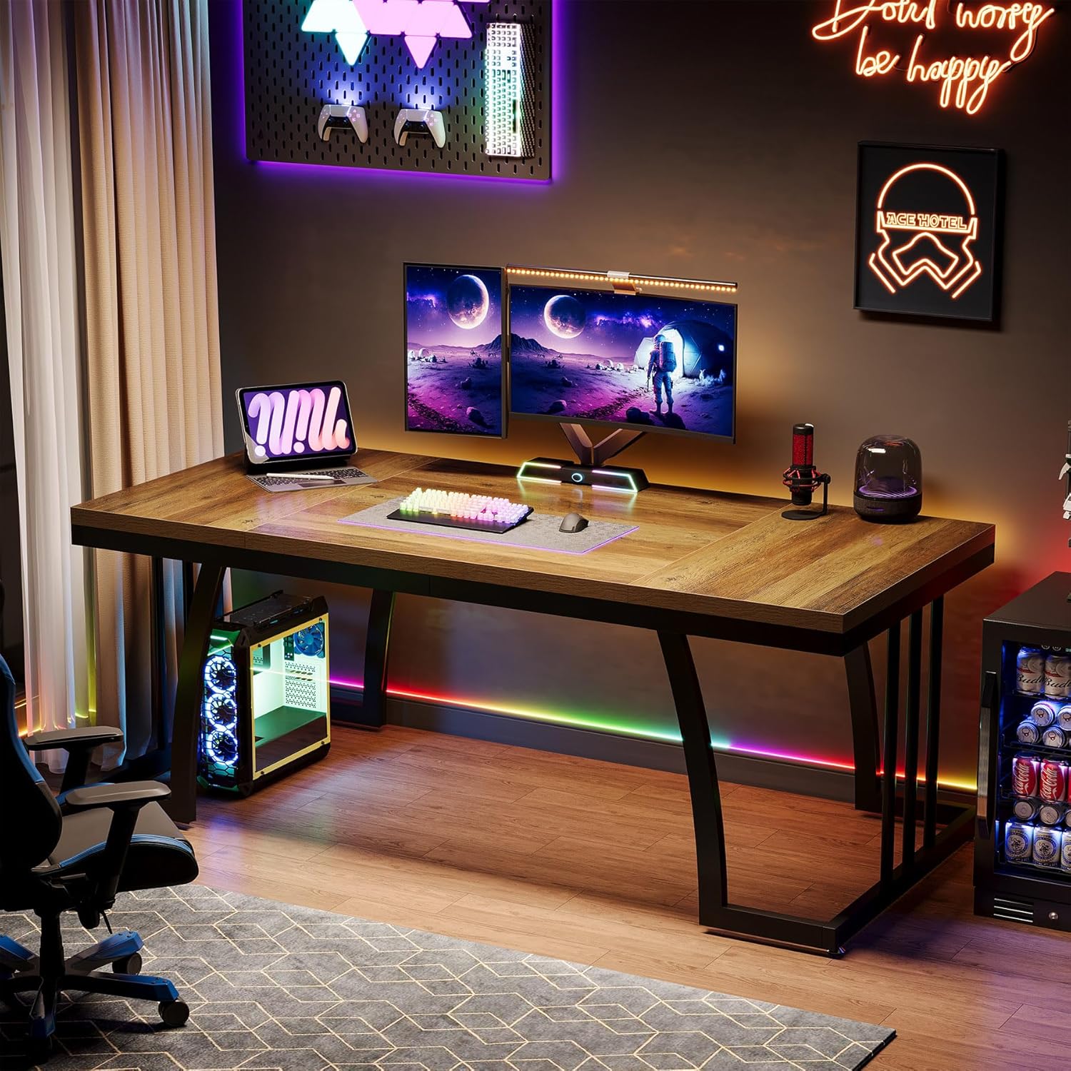 63" Executive Desk, Large Computer Desk with Thick Wooden Desktop Tribesigns