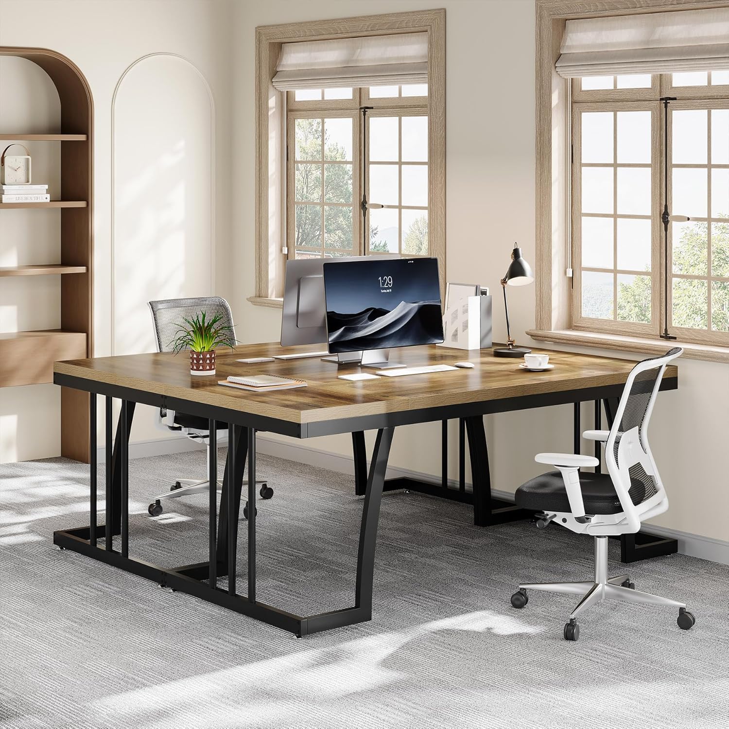 63" Executive Desk, Large Computer Desk with Thick Wooden Desktop Tribesigns