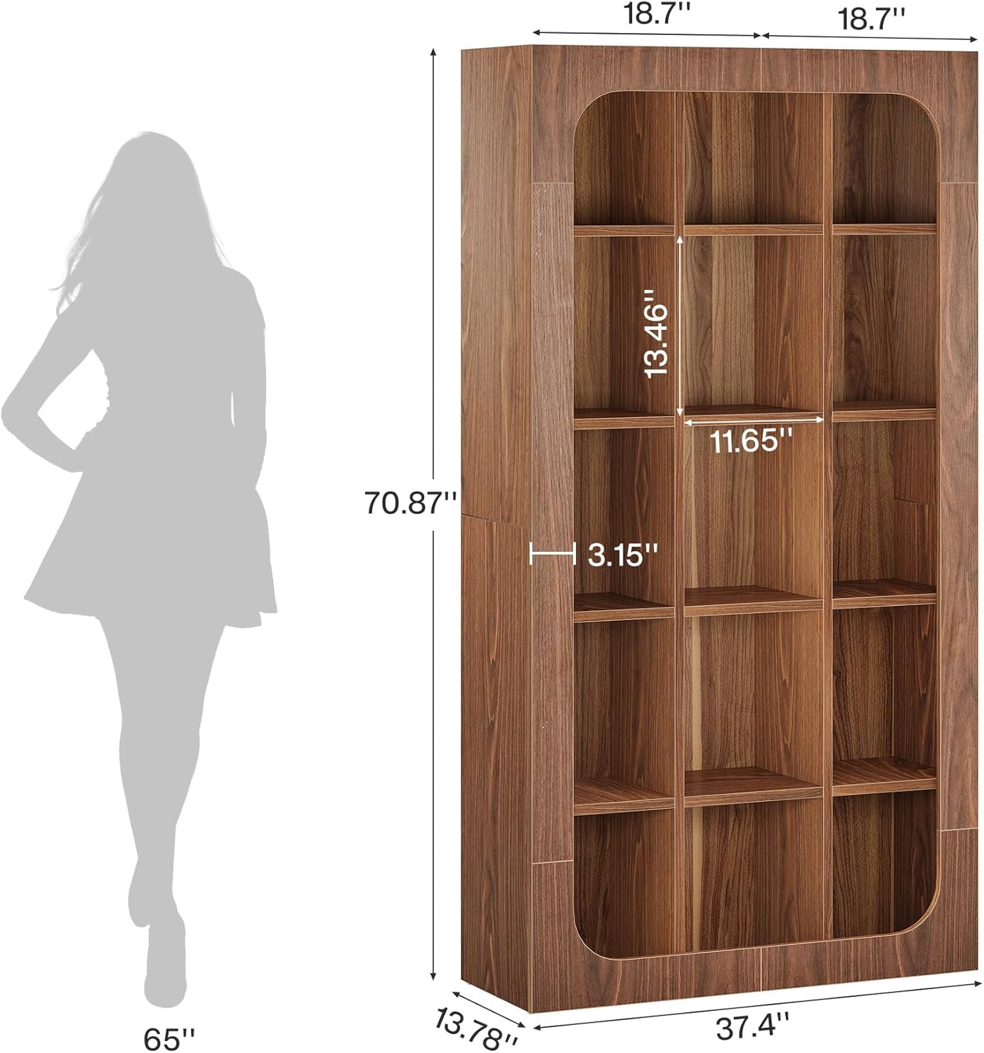 70.8" Bookshelf, 5 - Tier Cube Bookcase Display Rack with 15 Open Shelves Tribesigns