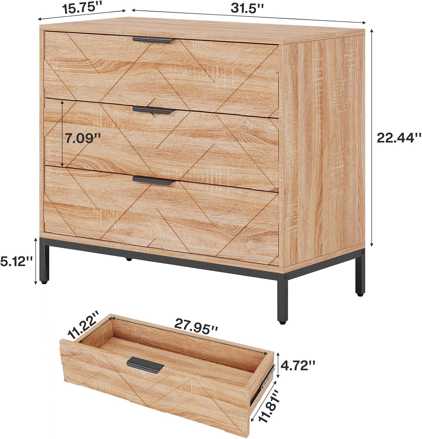 31.5" Wide Nightstand, Modern Large Bedside End Table with 3 Drawers Tribesigns