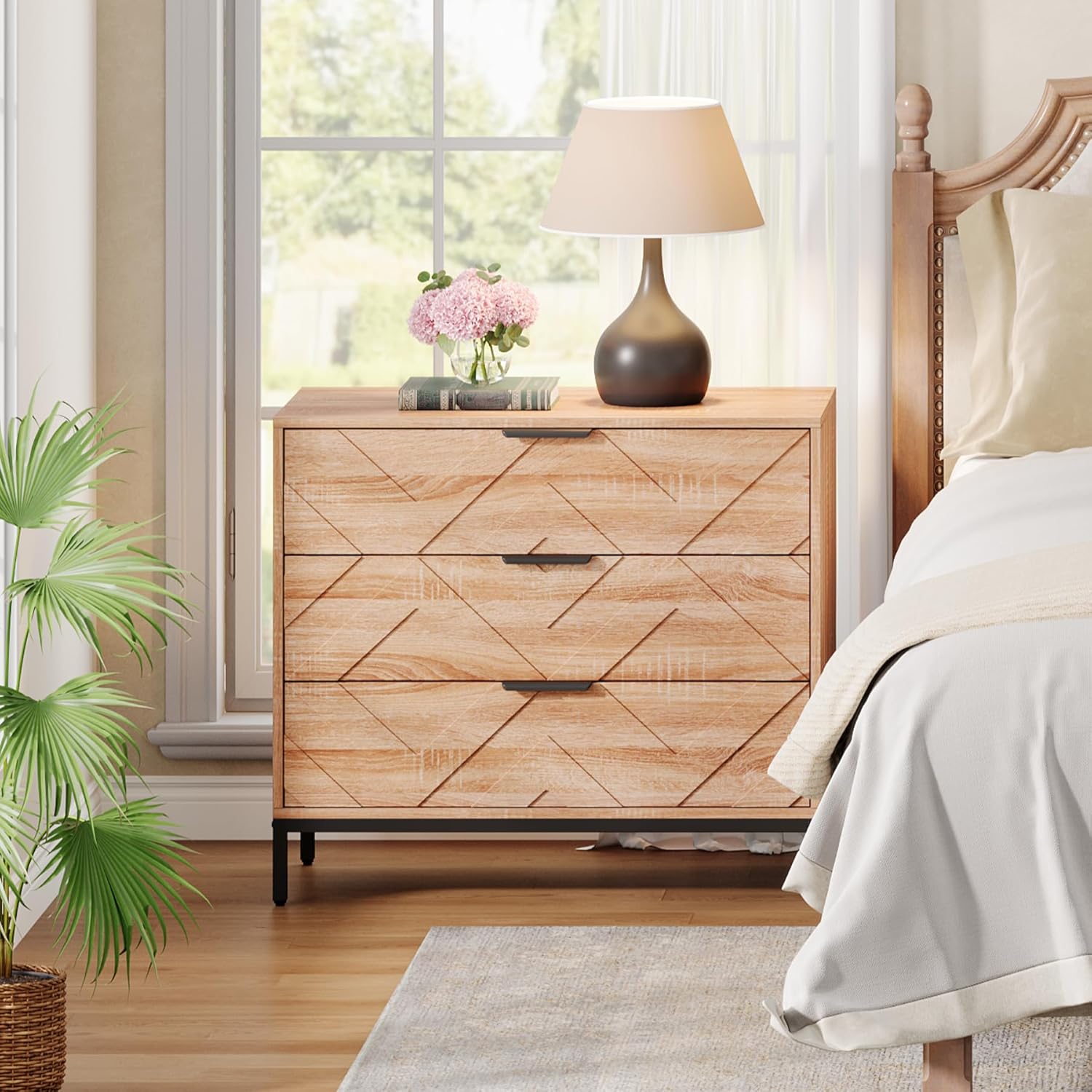 31.5" Wide Nightstand, Modern Large Bedside End Table with 3 Drawers Tribesigns