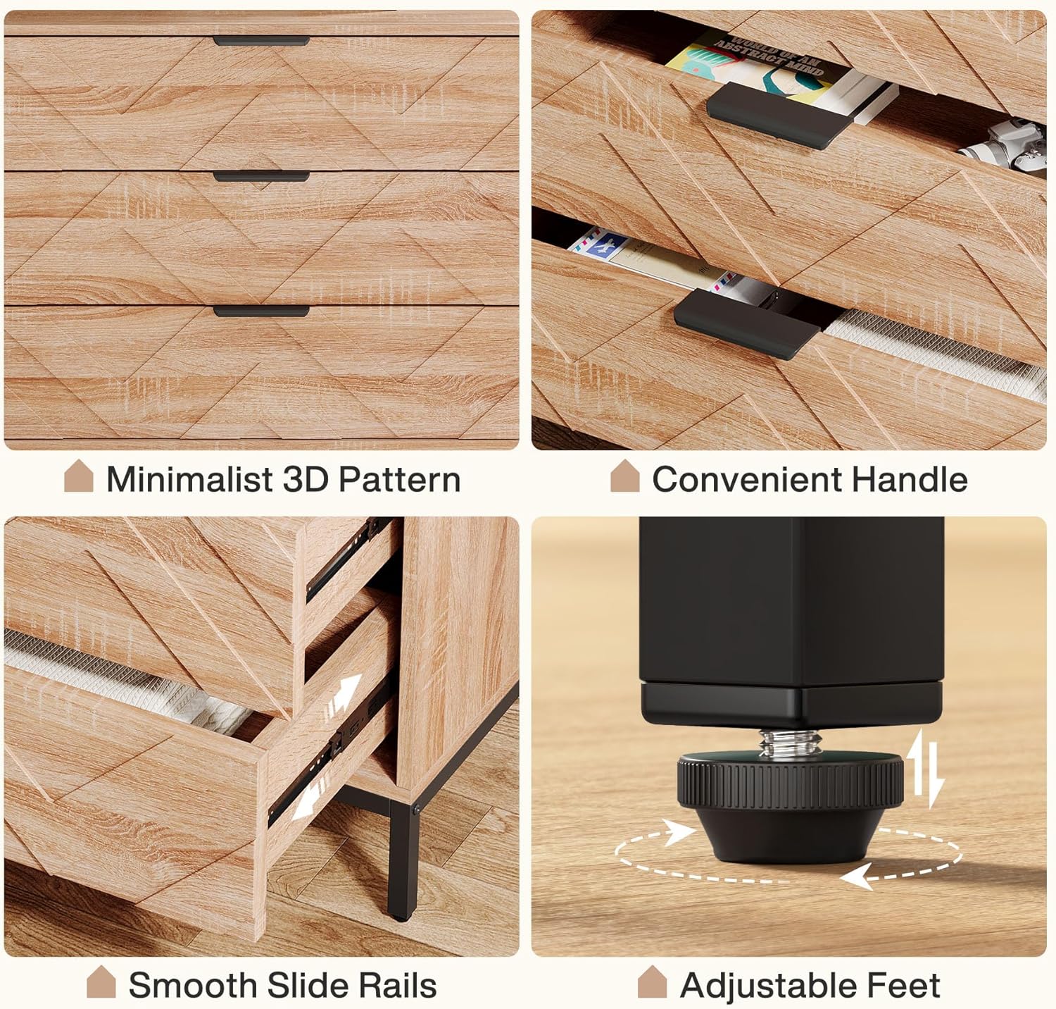 31.5" Wide Nightstand, Modern Large Bedside End Table with 3 Drawers Tribesigns