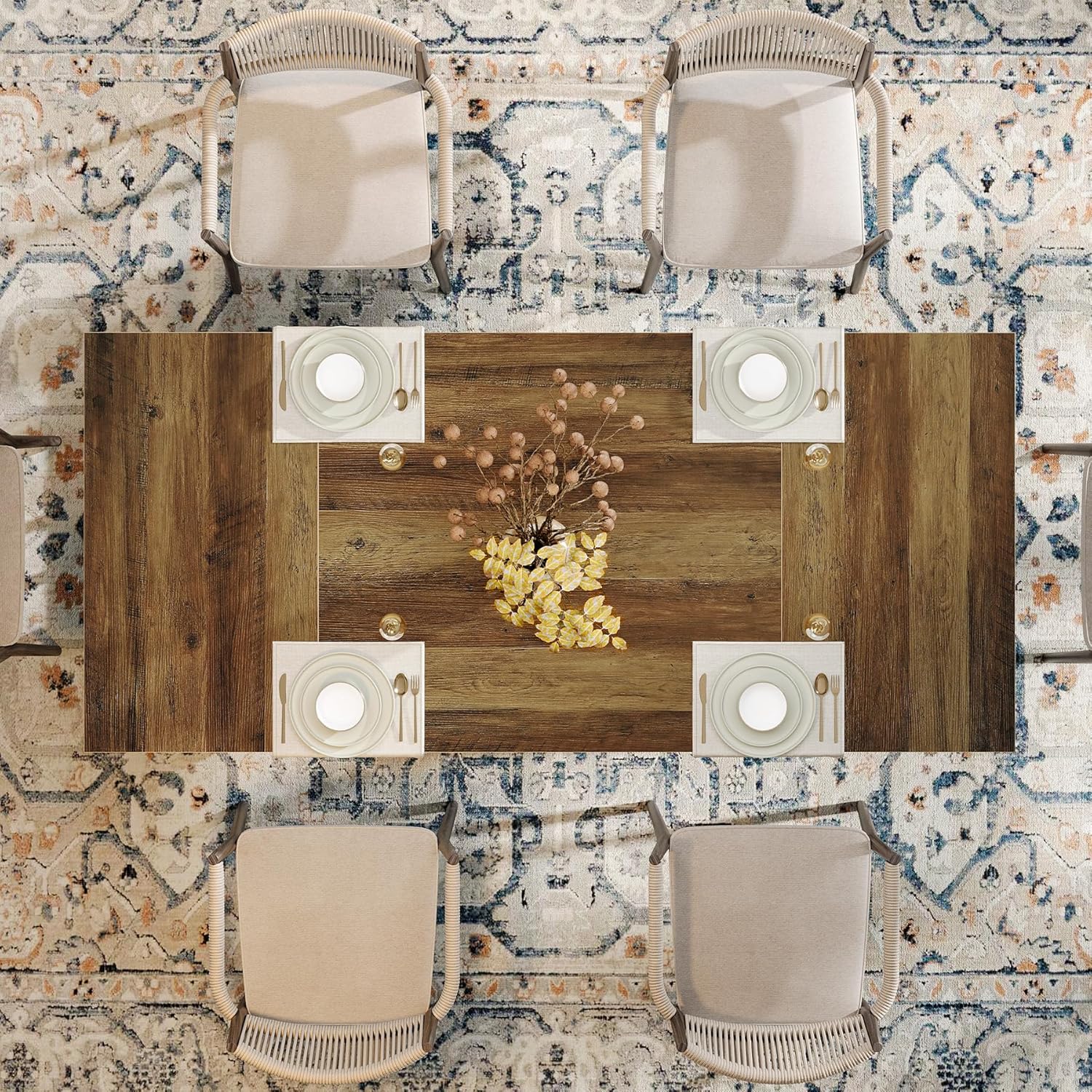 63" Farmhouse Dining Table, Rectangular Kitchen Table for 4 - 6 People Tribesigns