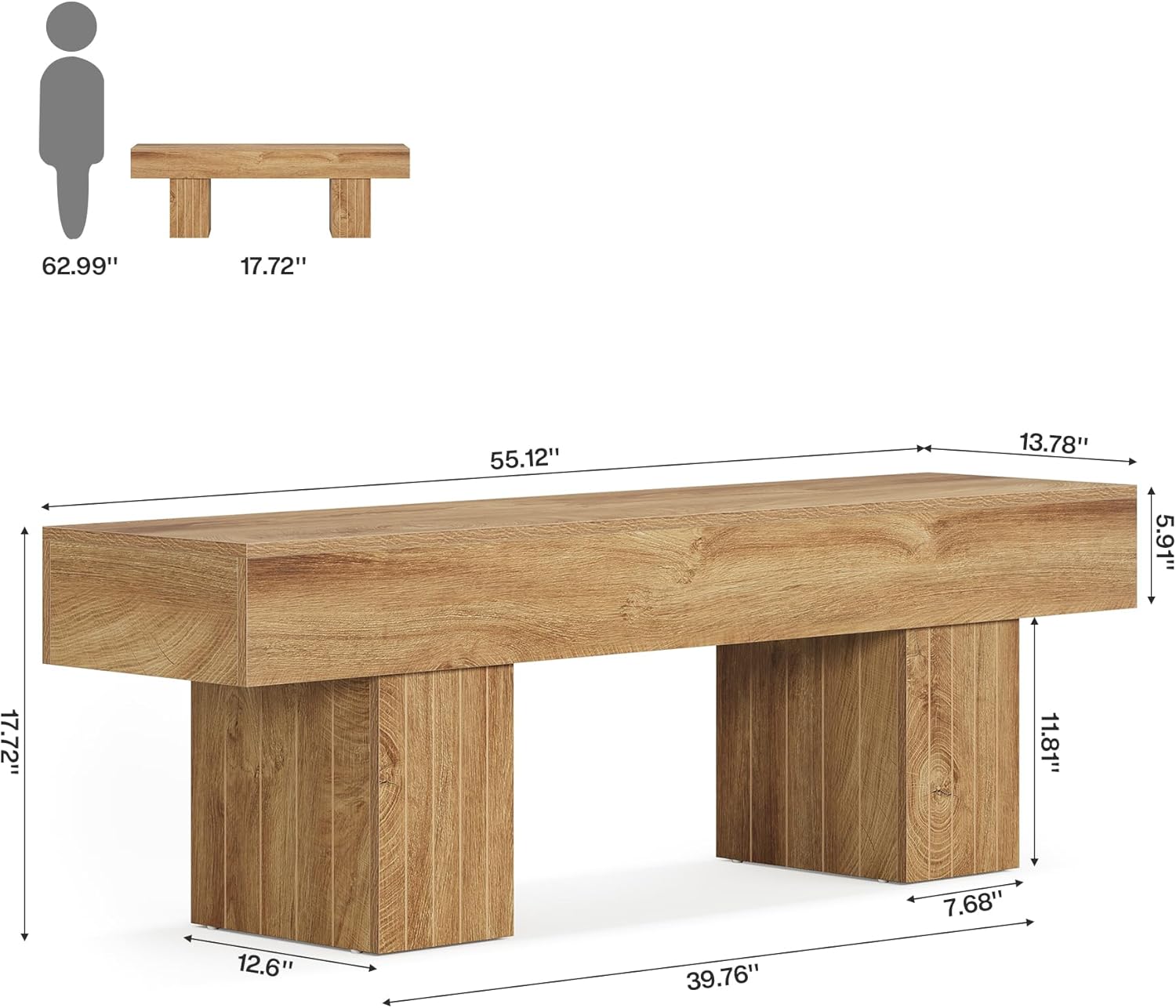 55" Entryway Bench, Farmhouse End of Bed Bench Long Dining Bench Tribesigns