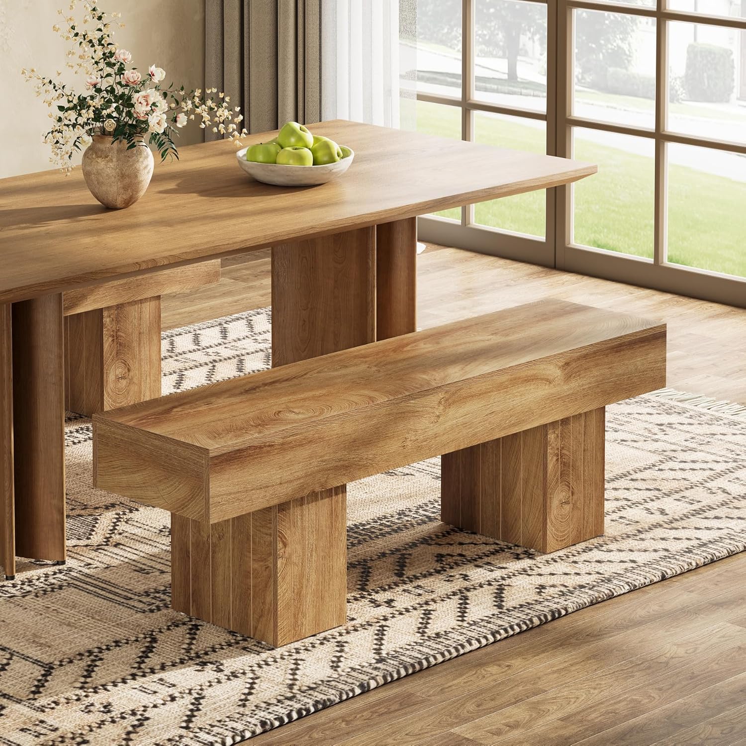 55" Entryway Bench, Farmhouse End of Bed Bench Long Dining Bench Tribesigns