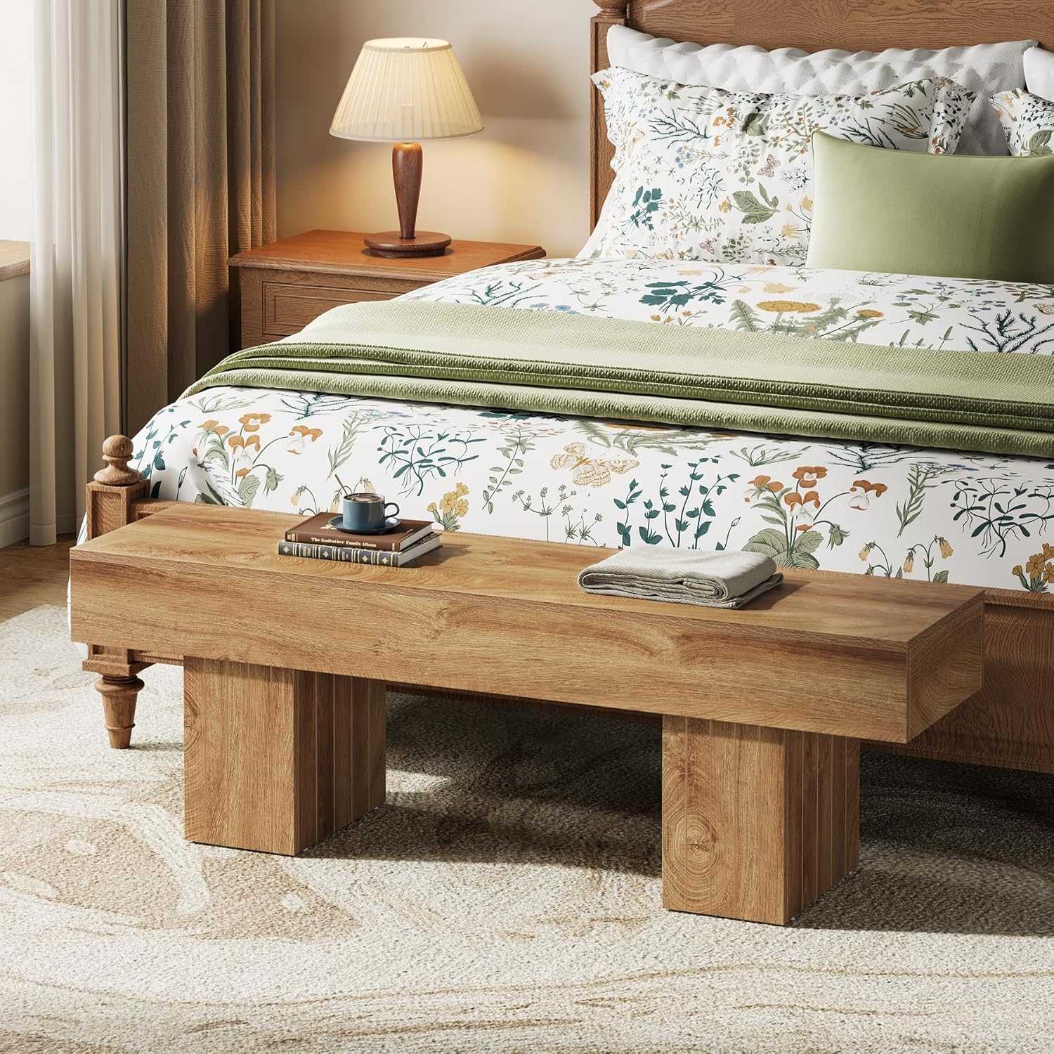 55" Entryway Bench, Farmhouse End of Bed Bench Long Dining Bench Tribesigns