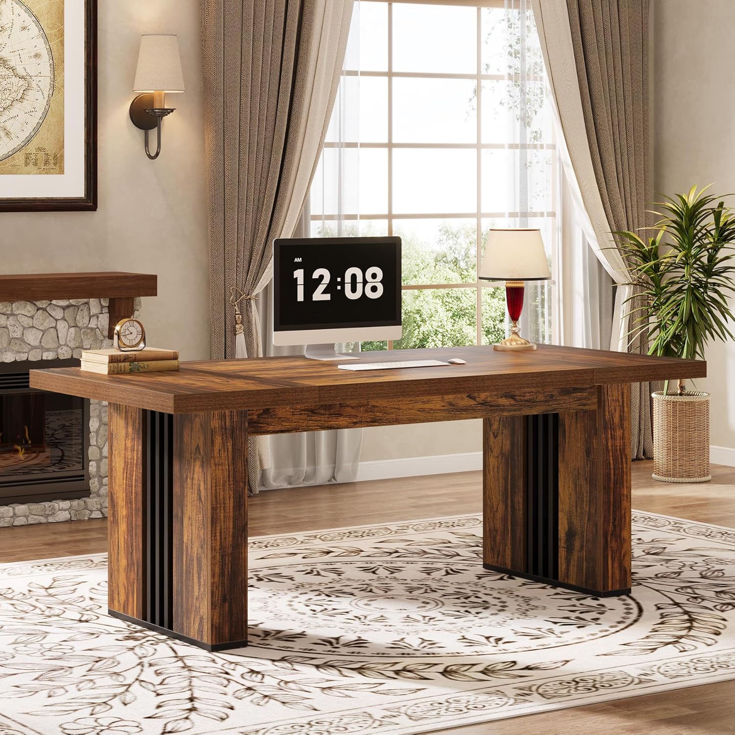 70.86" Computer Desk, Executive Office Desk with Sturdy Double Pedestal Legs Tribesigns