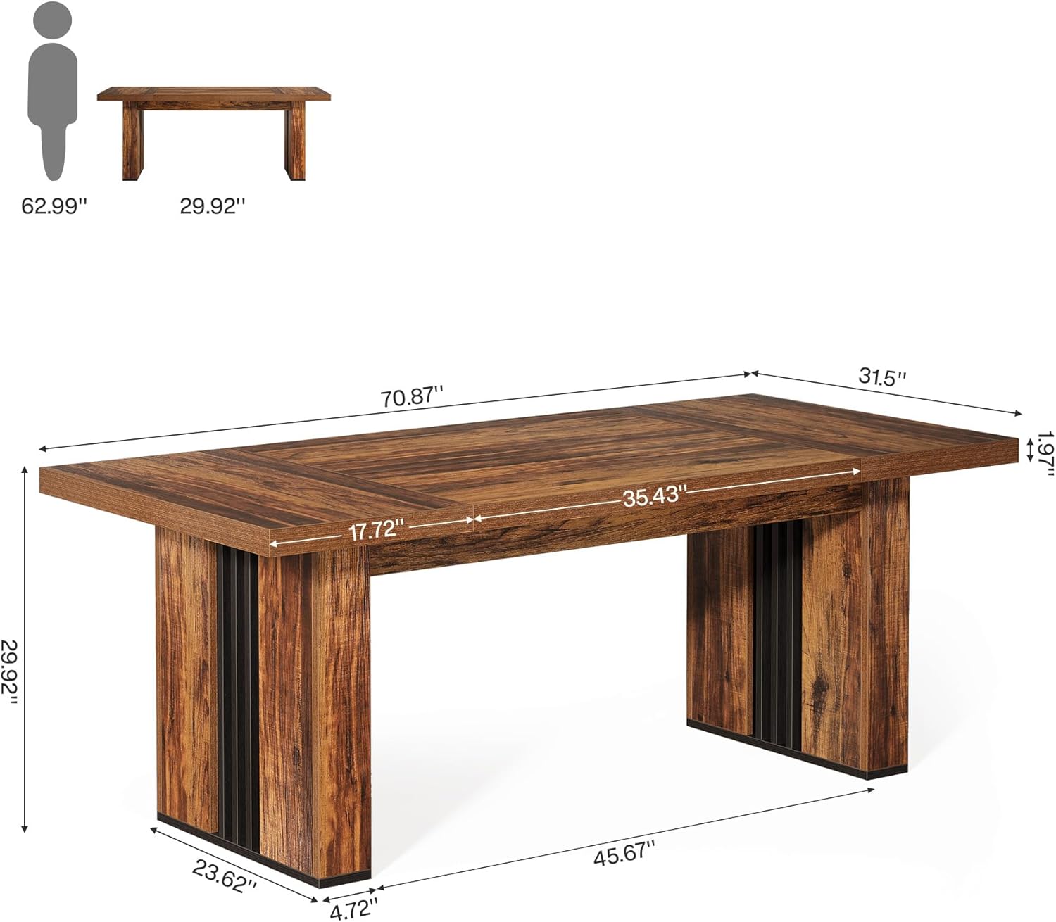 70.86" Computer Desk, Executive Office Desk with Sturdy Double Pedestal Legs Tribesigns